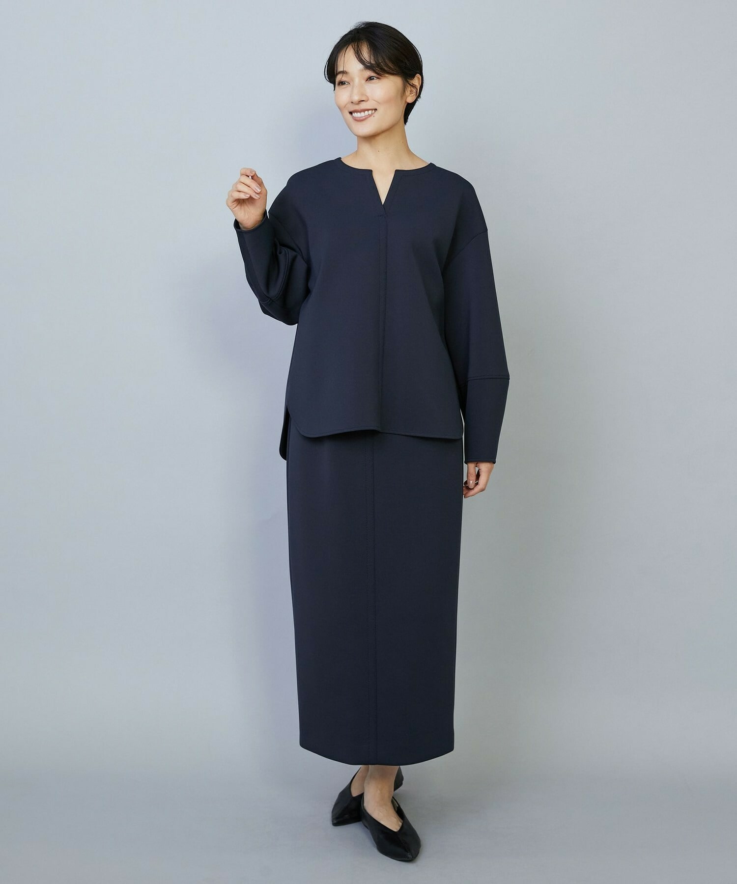 【MOGA】トリアセダブルニットIラインスカート 詳細画像 ネイビー 4