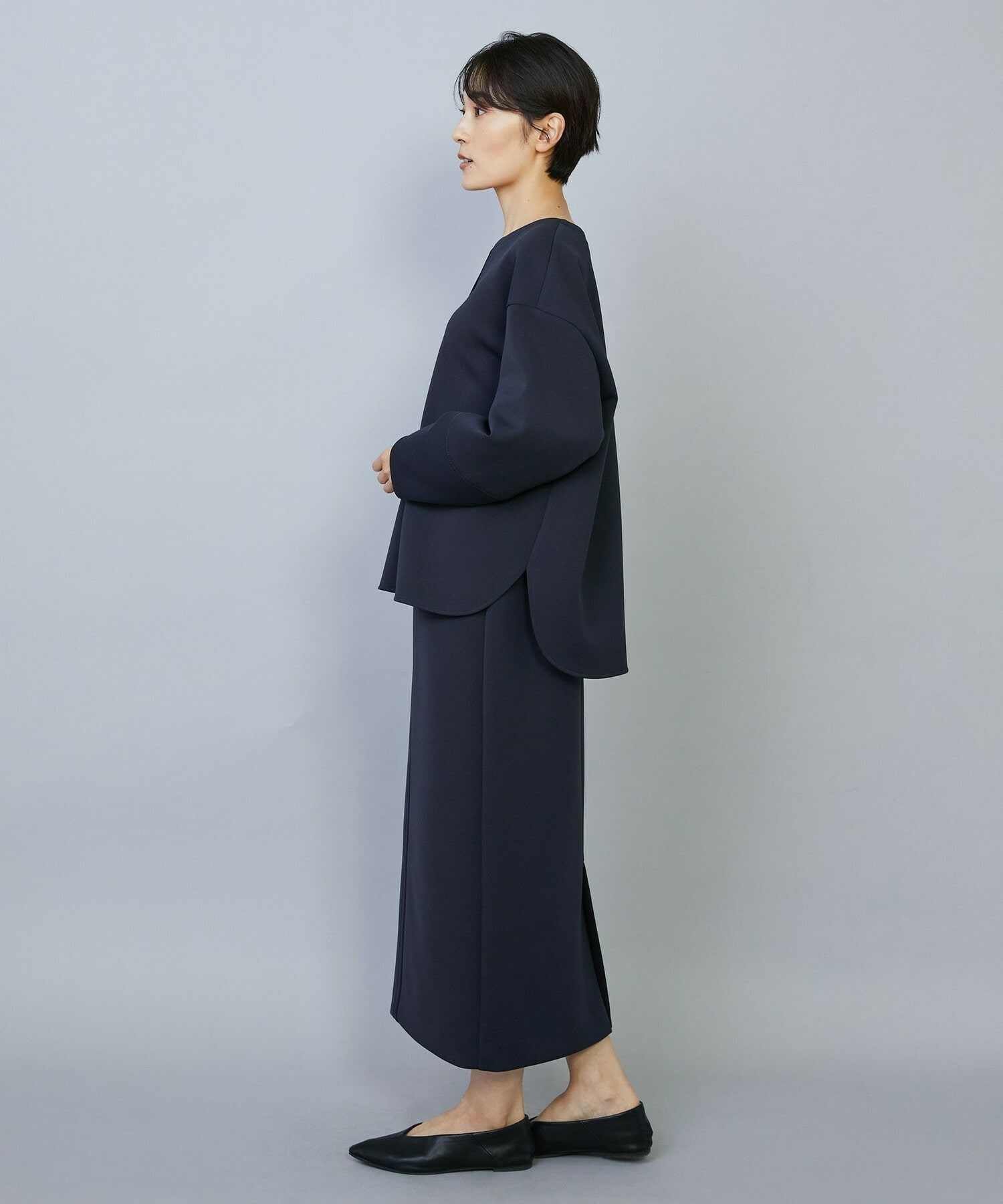 【MOGA】トリアセダブルニットIラインスカート 詳細画像 ネイビー 5