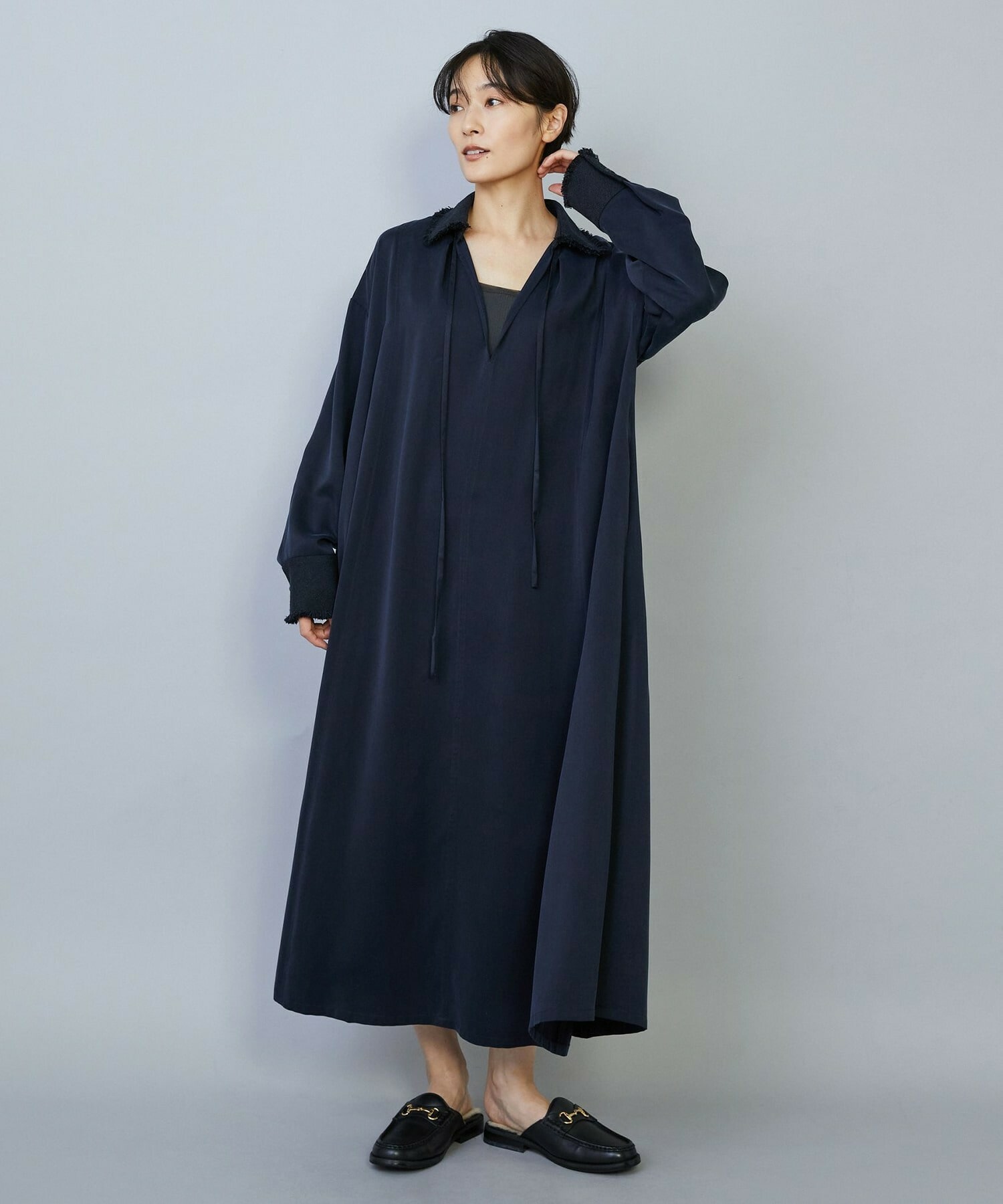 【MOGA】フィブリルサテンフレアワンピース 詳細画像 ネイビー 11