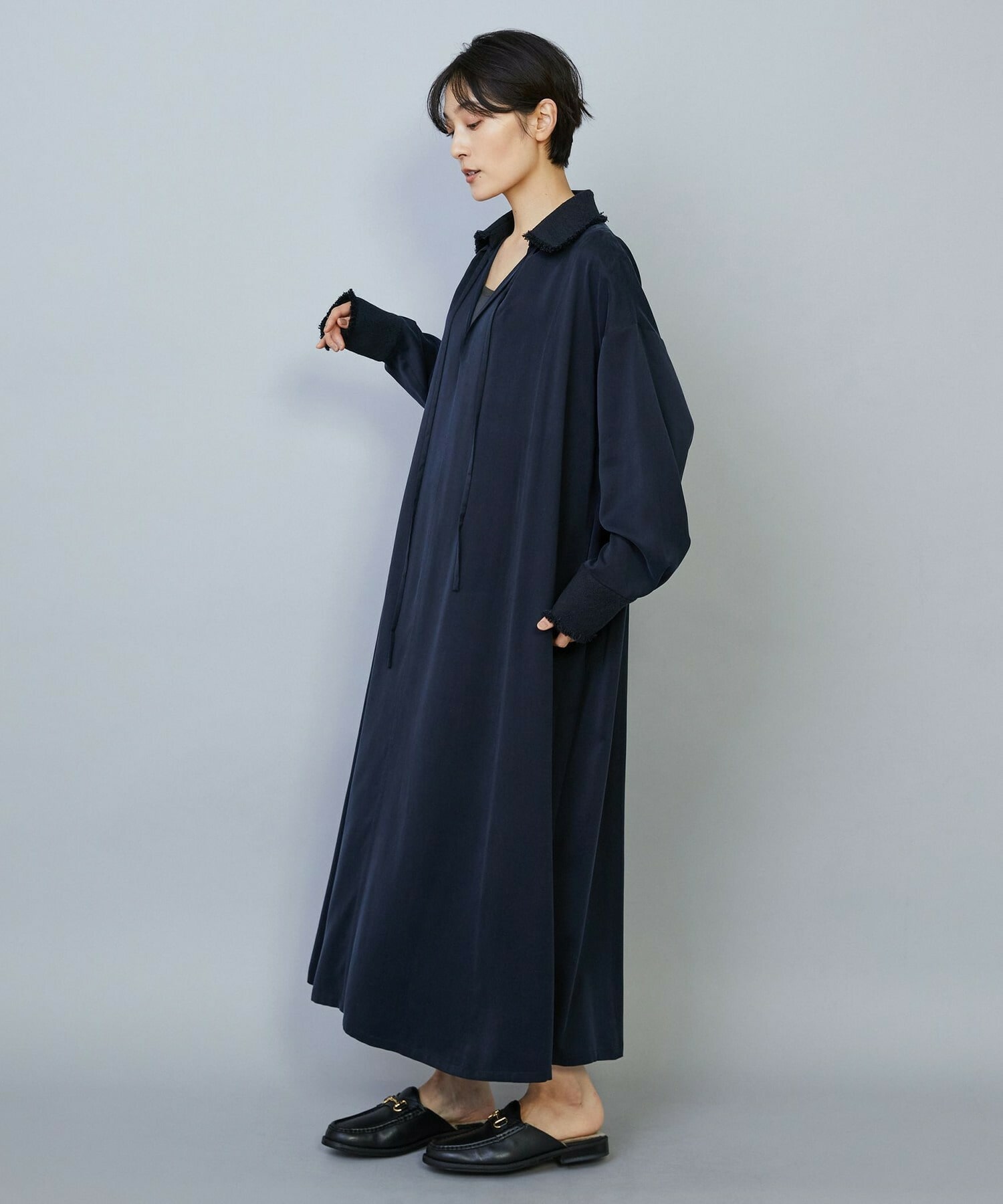 【MOGA】フィブリルサテンフレアワンピース 詳細画像 ネイビー 12