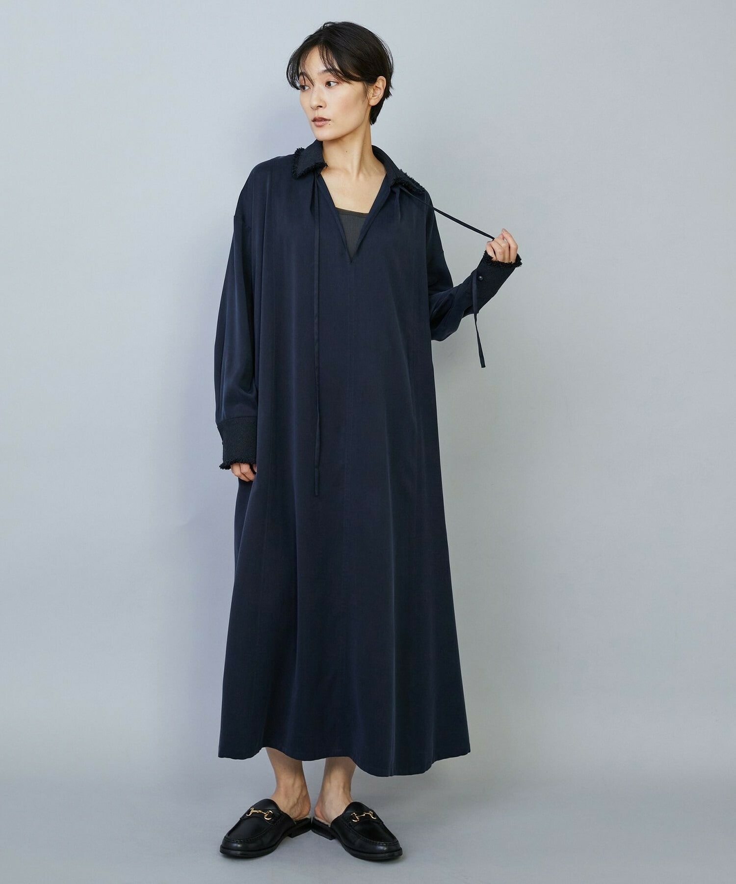 【MOGA】フィブリルサテンフレアワンピース 詳細画像 ネイビー 17