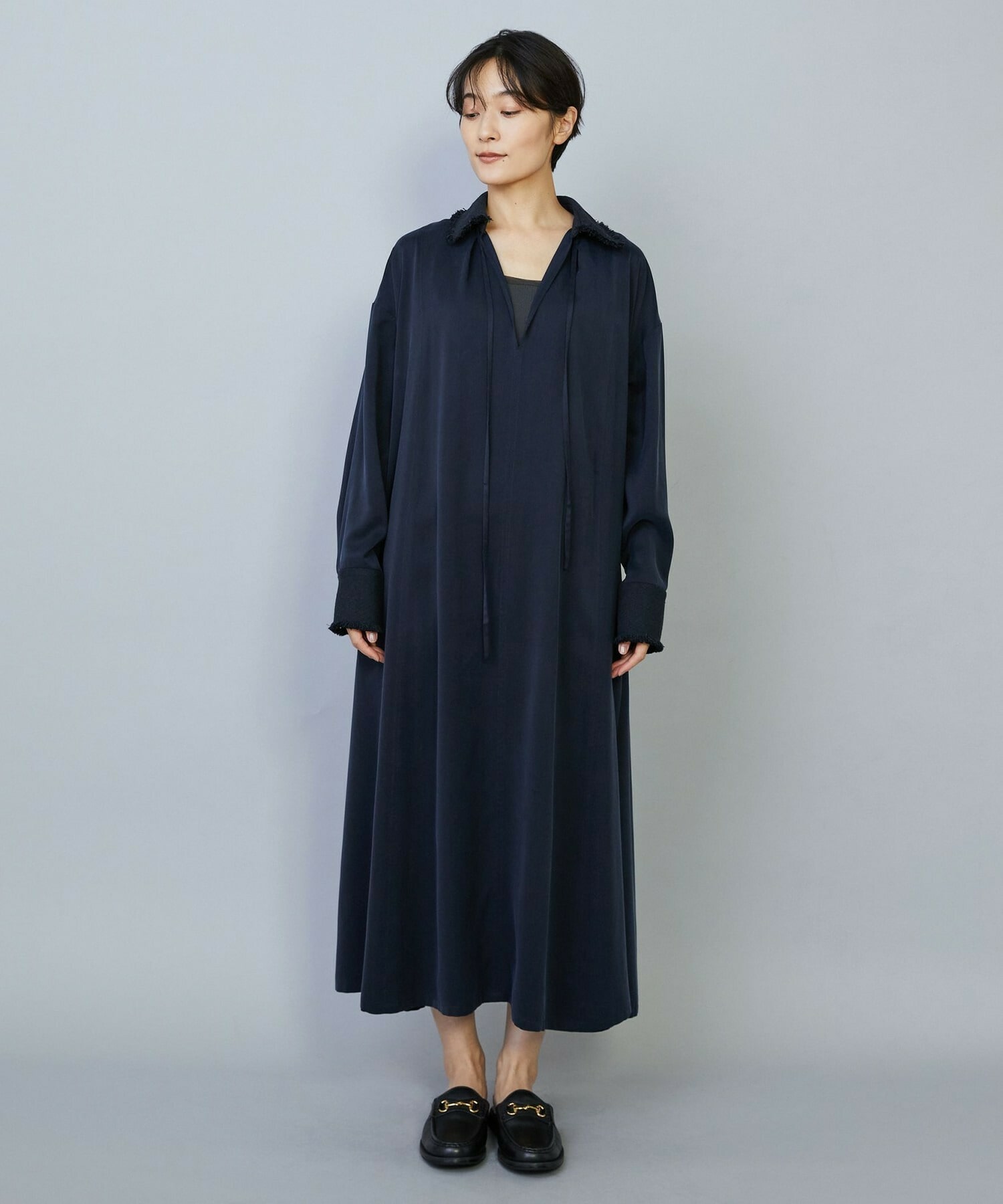 【MOGA】フィブリルサテンフレアワンピース 詳細画像 ネイビー 18