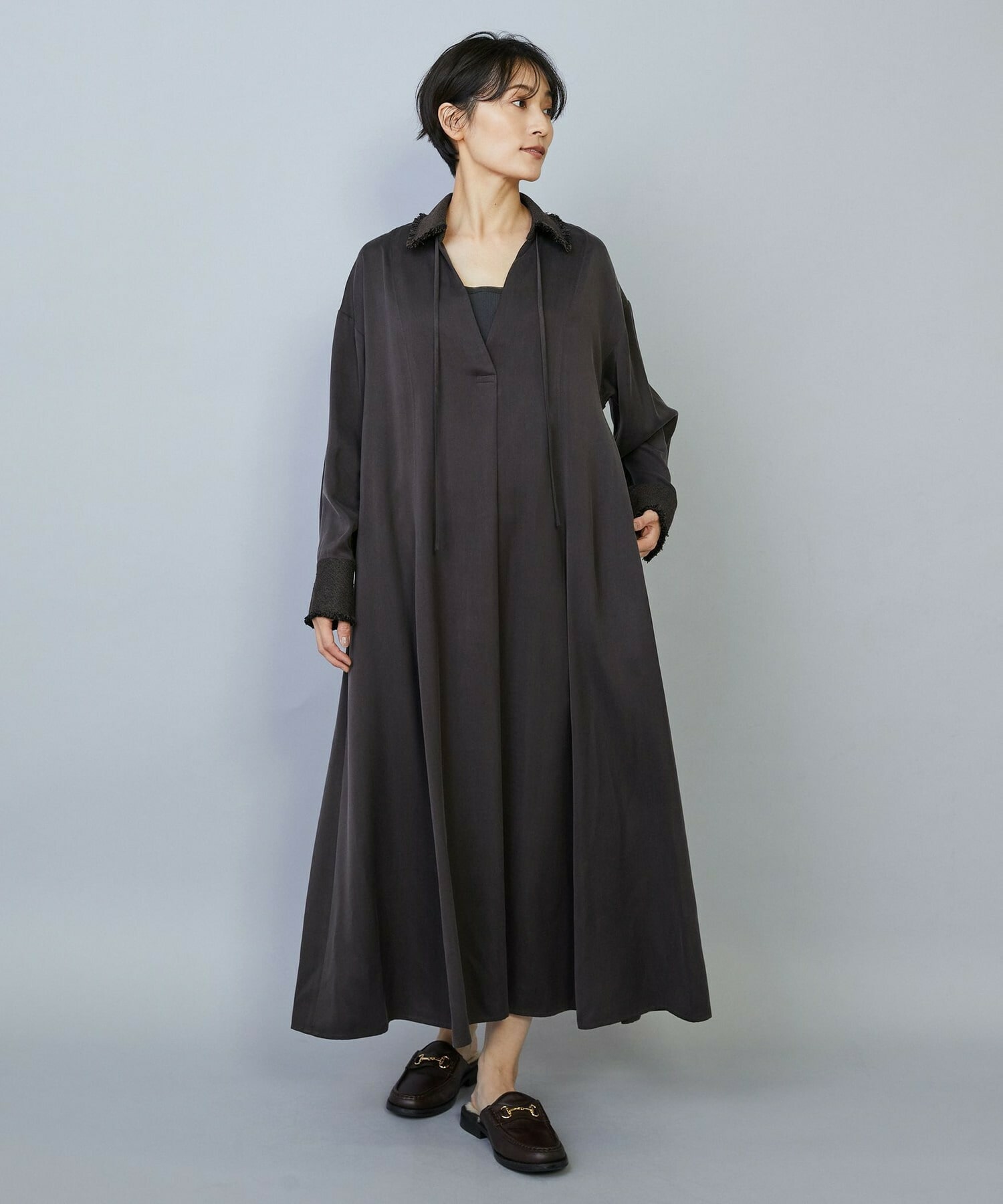 【MOGA】フィブリルサテンフレアワンピース 詳細画像 ネイビー 3