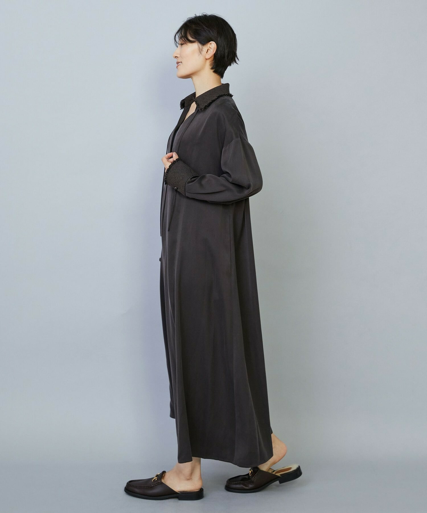 【MOGA】フィブリルサテンフレアワンピース 詳細画像 ネイビー 6