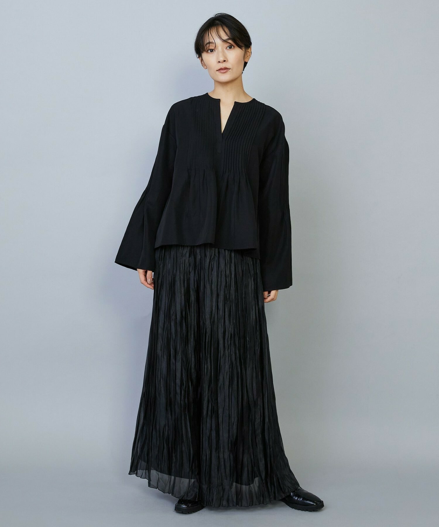 【MOGA】ソフトグログランピンタックブラウス 詳細画像 ブラック 10