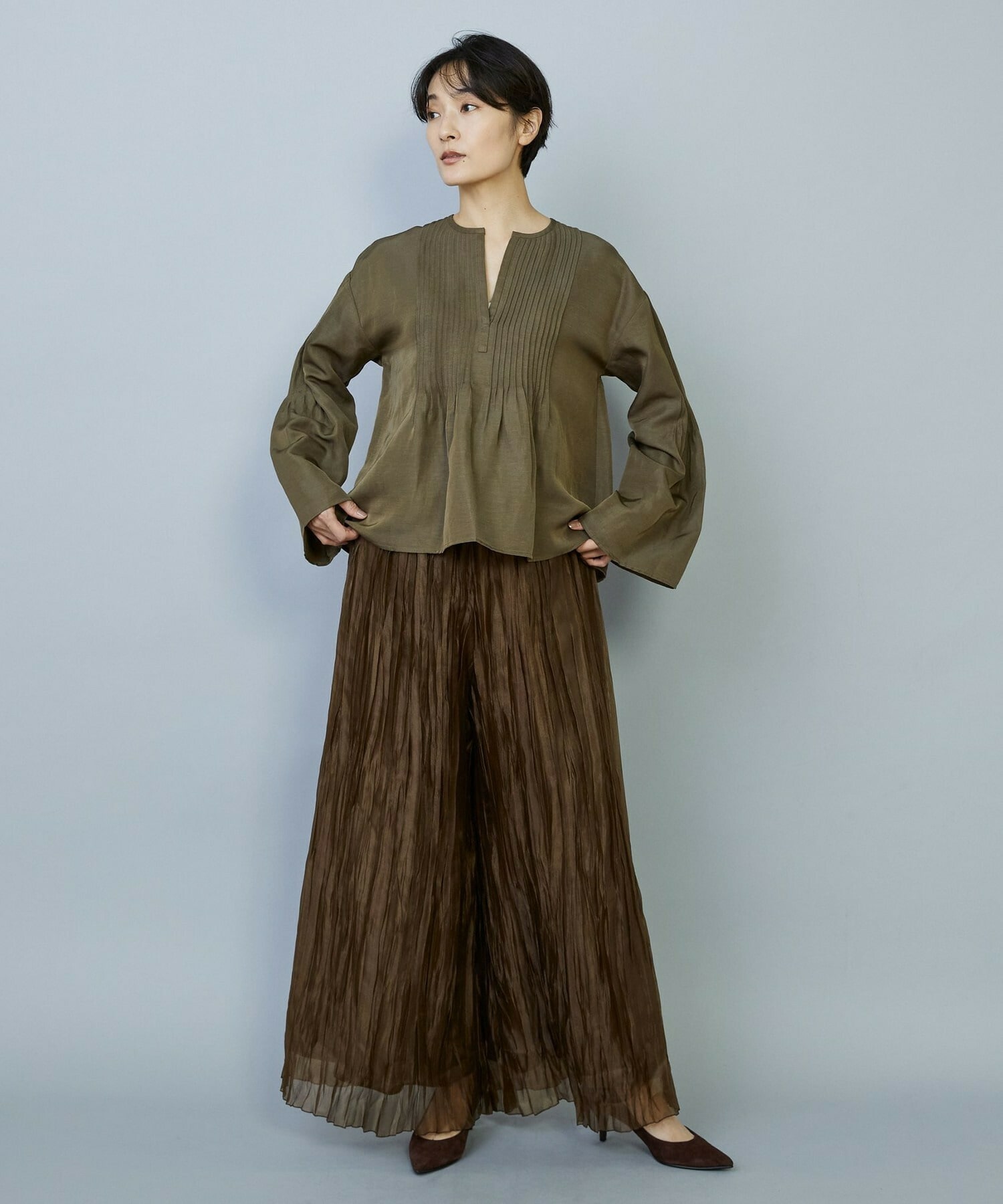 【MOGA】ソフトグログランピンタックブラウス 詳細画像 ブラック 11