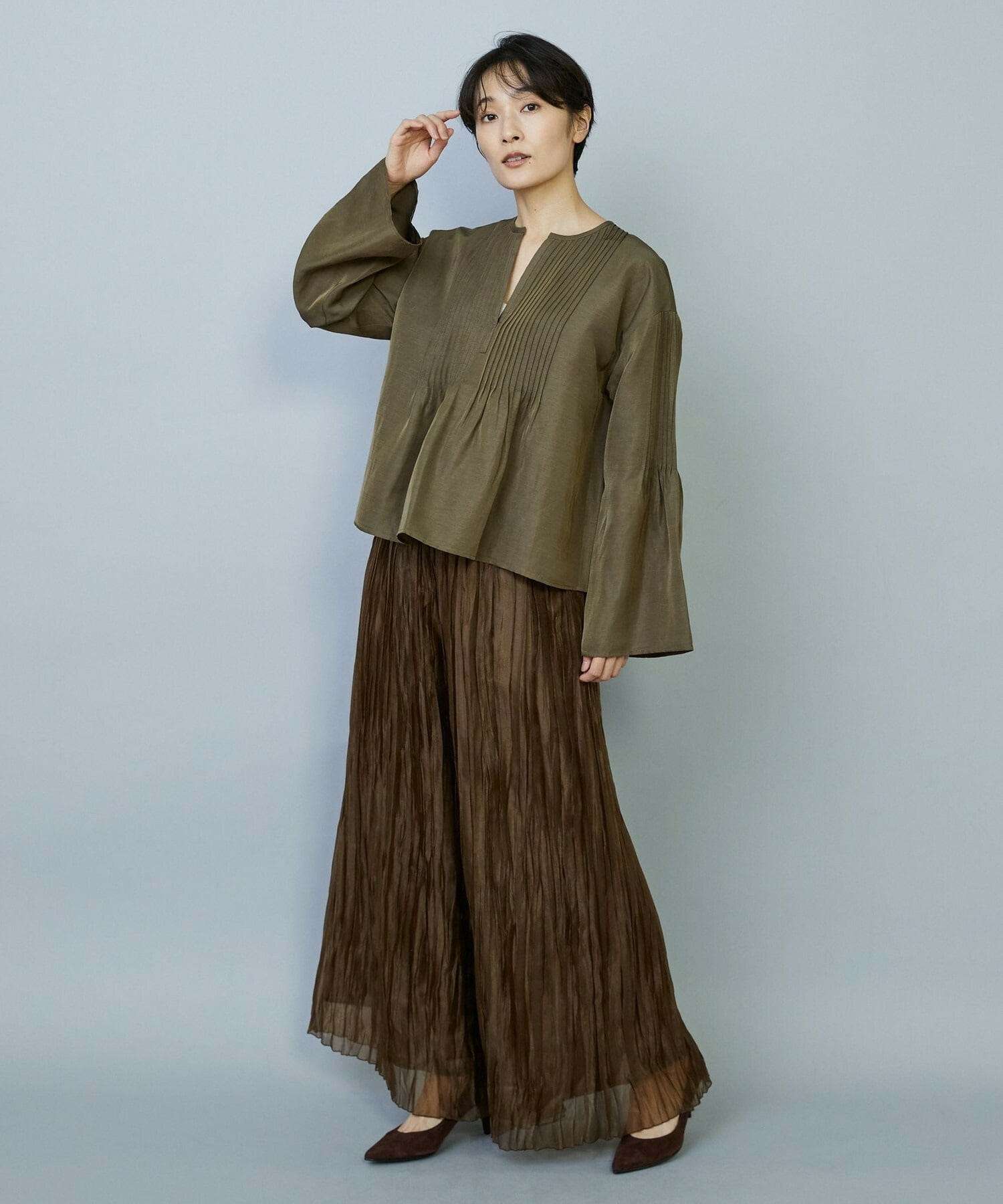 【MOGA】ソフトグログランピンタックブラウス 詳細画像 ブラック 12