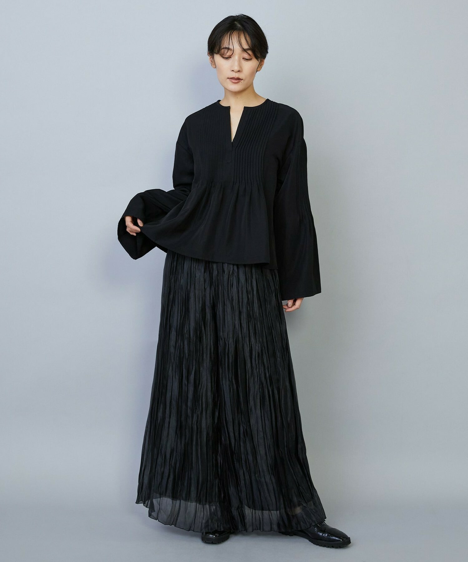 【MOGA】ソフトグログランピンタックブラウス 詳細画像 ブラック 2