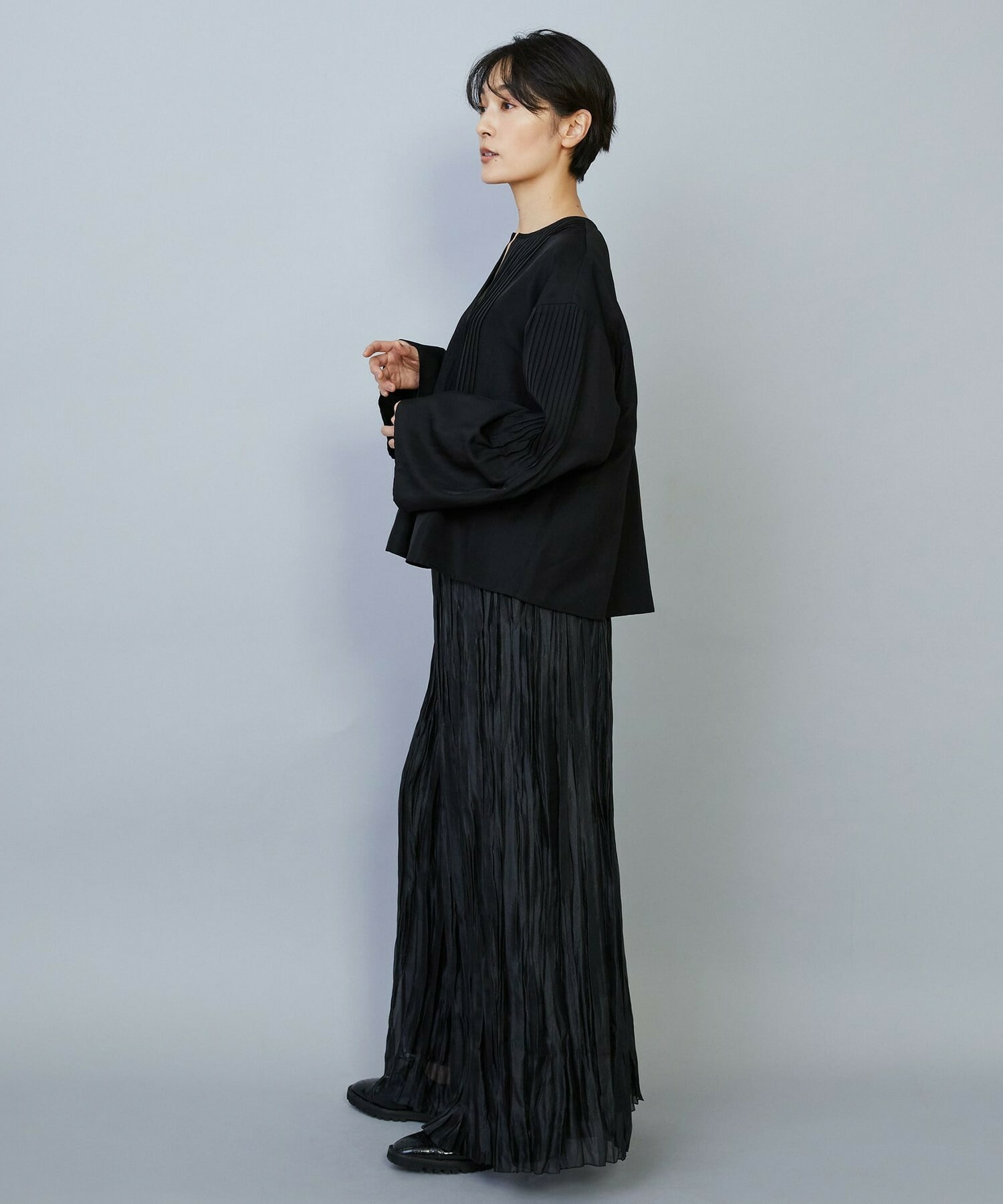 【MOGA】ソフトグログランピンタックブラウス 詳細画像 ブラック 4