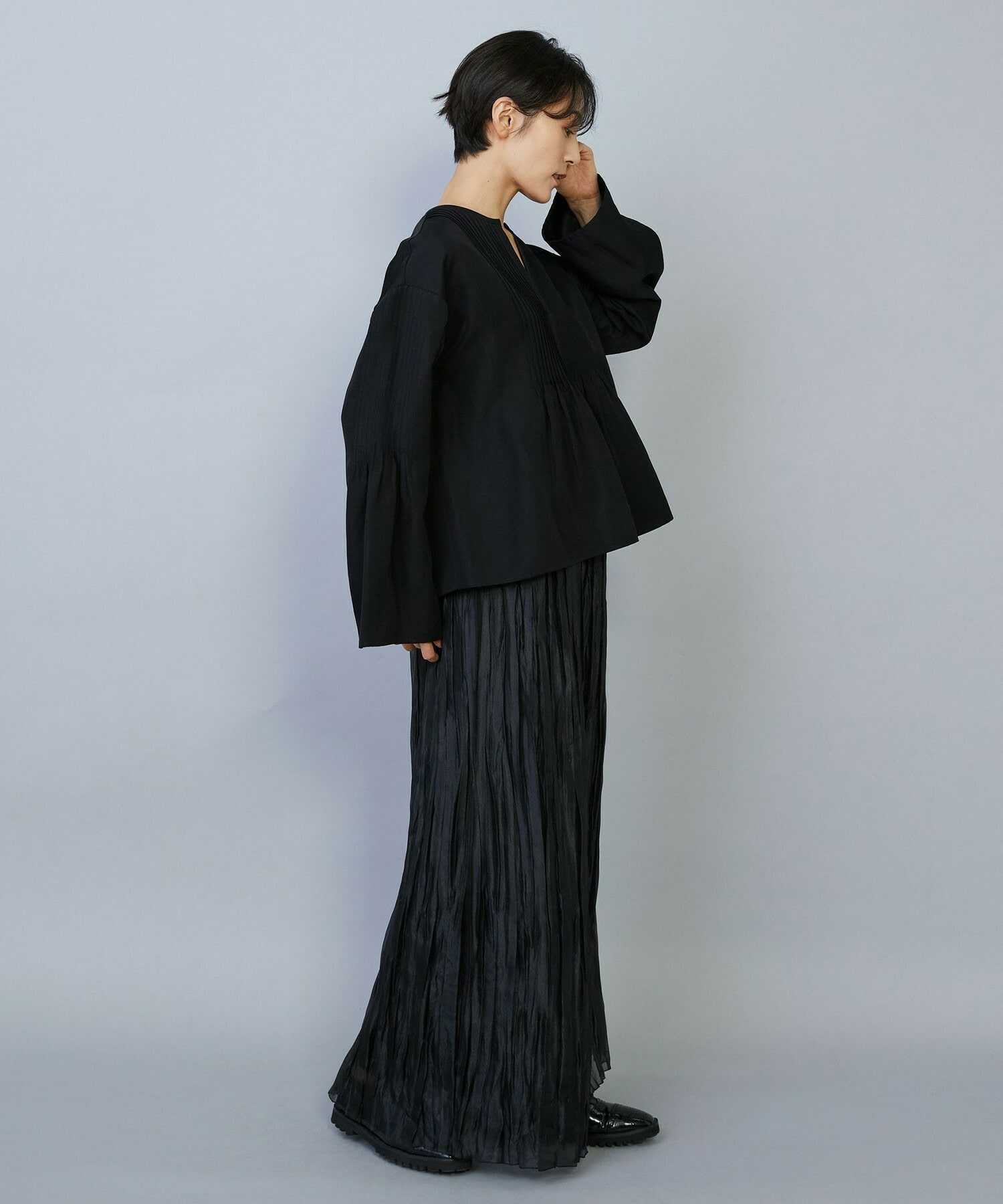 【MOGA】ソフトグログランピンタックブラウス 詳細画像 ブラック 8