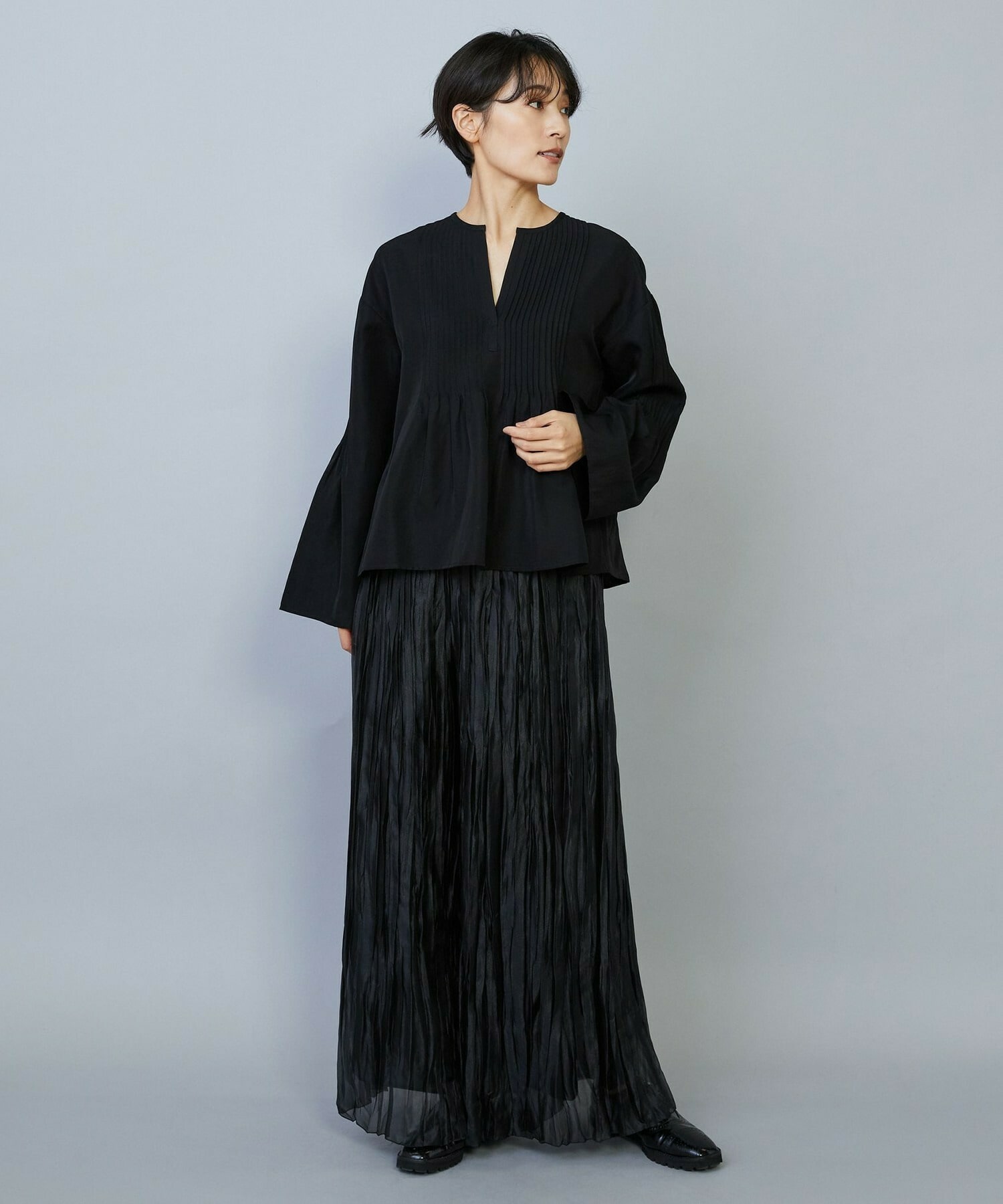 【MOGA】ソフトグログランピンタックブラウス 詳細画像 ブラック 9