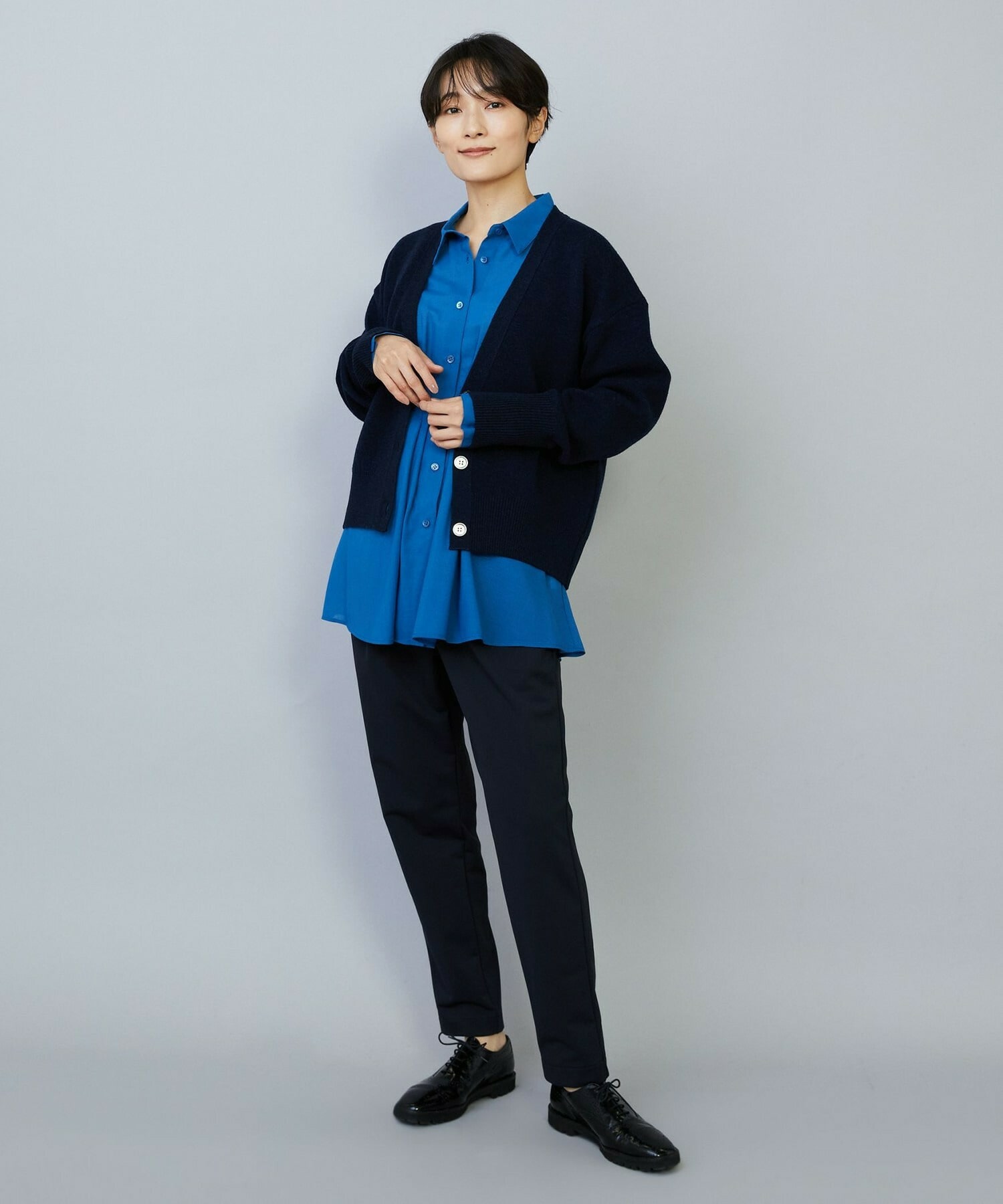 【MOGA】WOOLEN×AMOSSA Vネック配色カーディガン 詳細画像 ブルー系その他 1