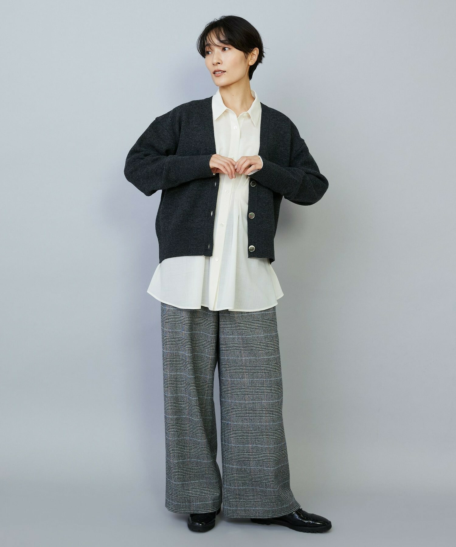 【MOGA】WOOLEN×AMOSSA Vネック配色カーディガン 詳細画像 ブルー系その他 19