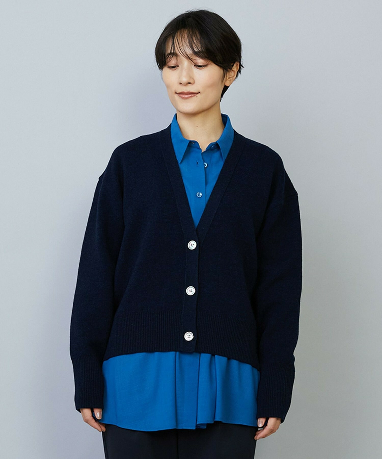 【MOGA】WOOLEN×AMOSSA Vネック配色カーディガン 詳細画像 ブルー系その他 20