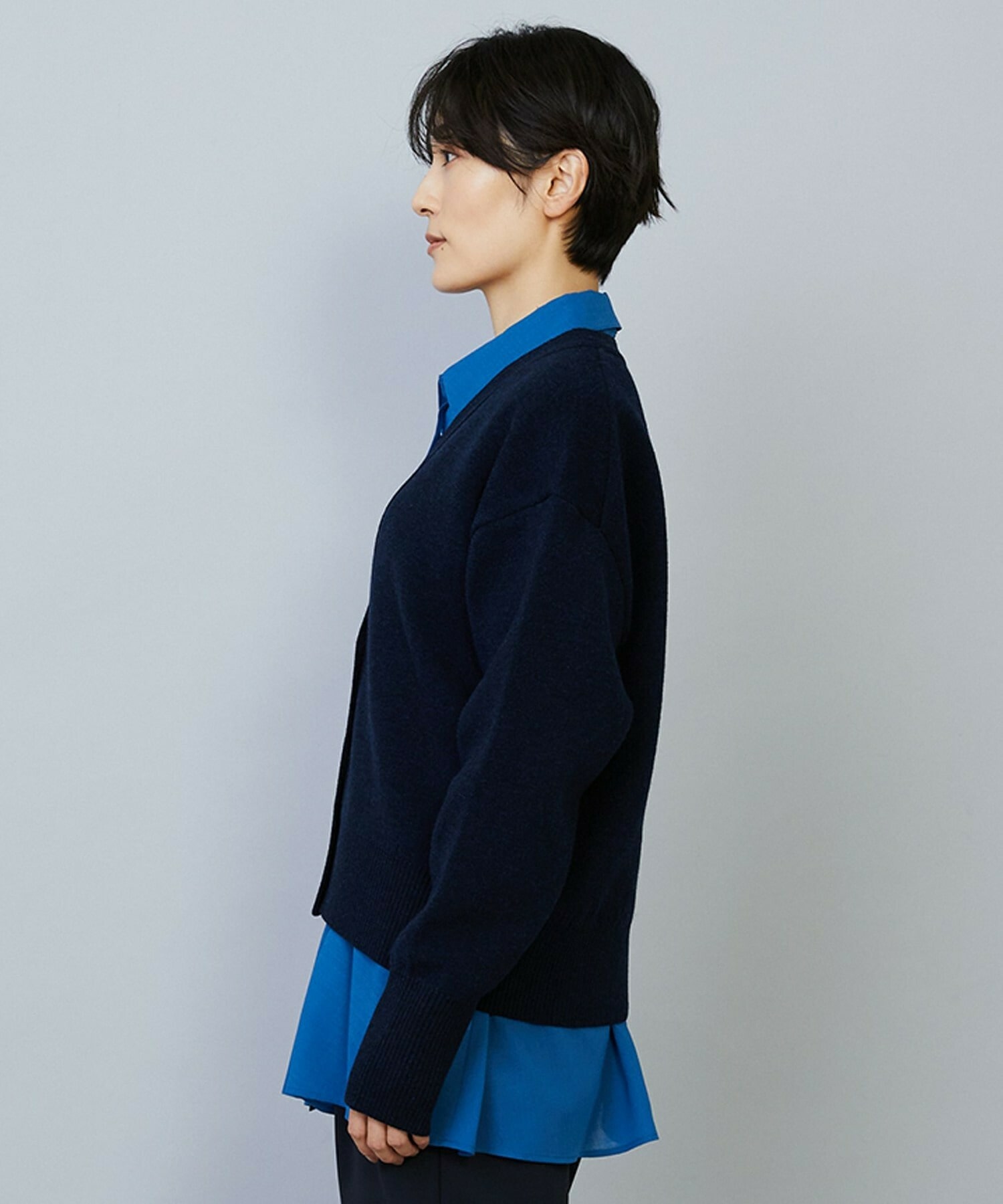 【MOGA】WOOLEN×AMOSSA Vネック配色カーディガン 詳細画像 ブルー系その他 21