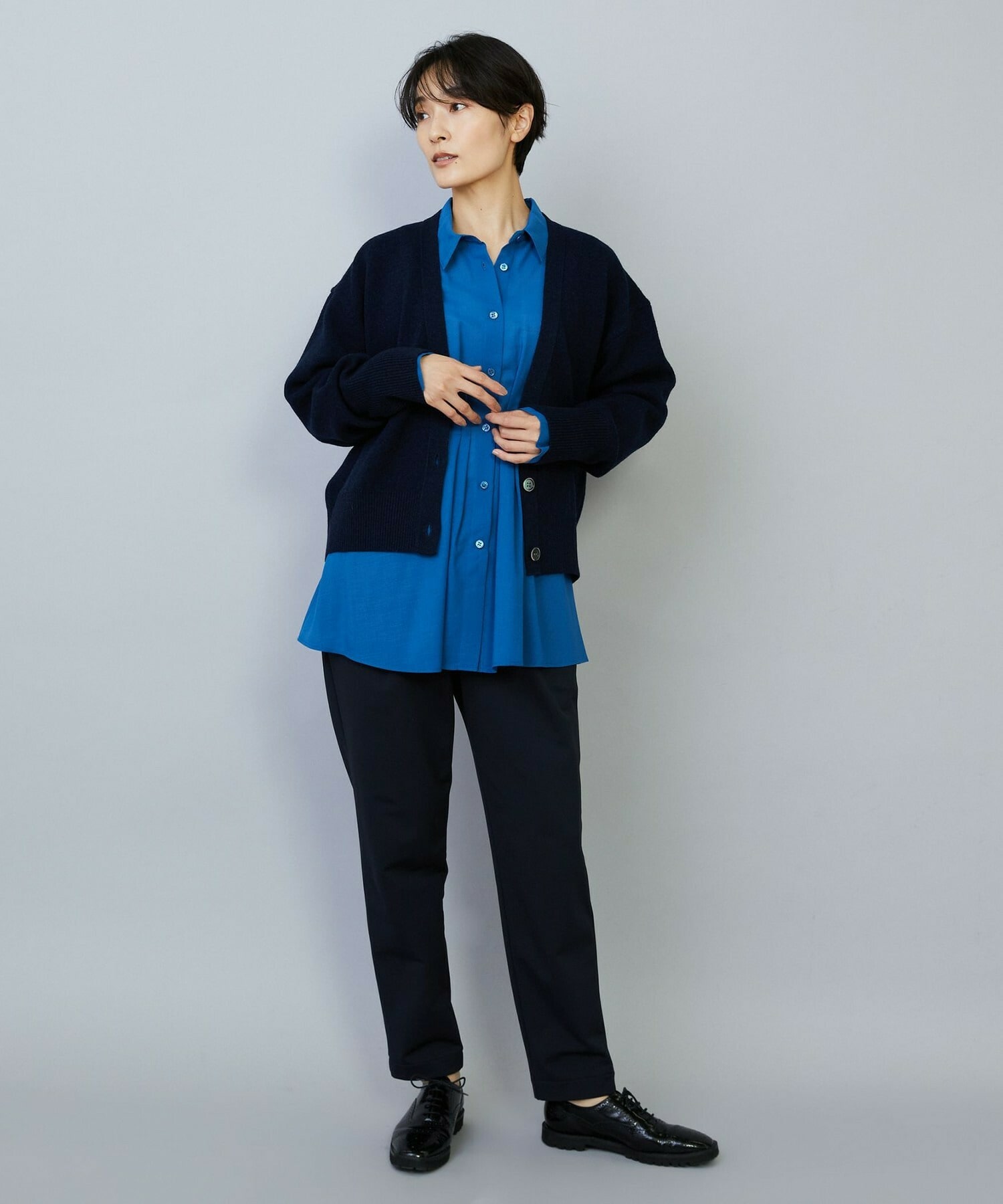 【MOGA】WOOLEN×AMOSSA Vネック配色カーディガン 詳細画像 ブルー系その他 3