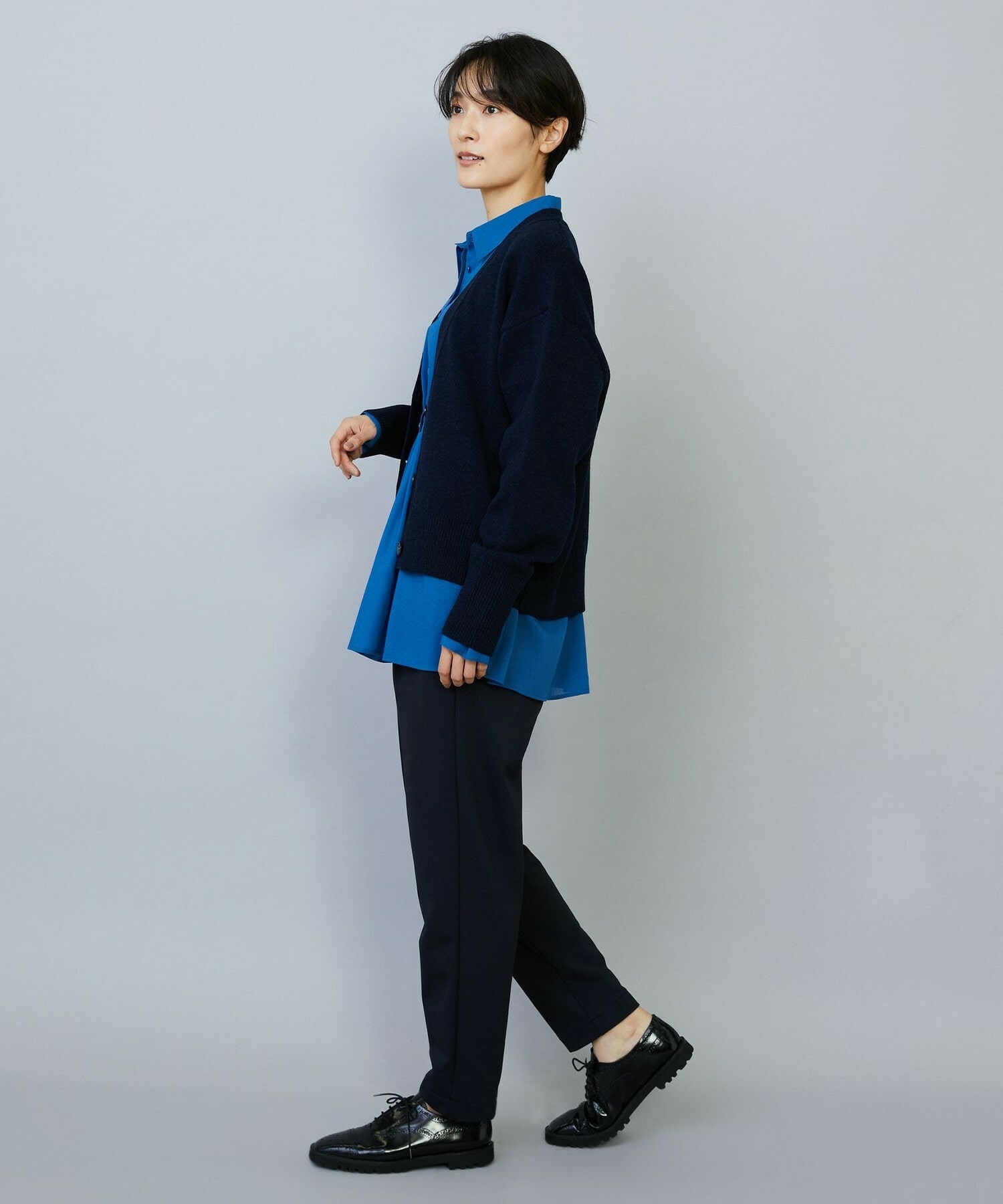 【MOGA】WOOLEN×AMOSSA Vネック配色カーディガン 詳細画像 ブルー系その他 4