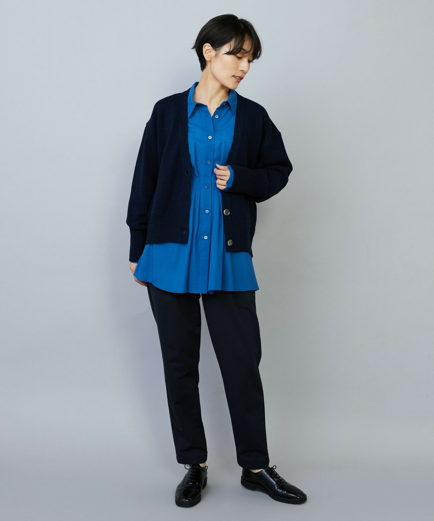 【MOGA】WOOLEN×AMOSSA Vネック配色カーディガン 詳細画像 ブルー系その他 8