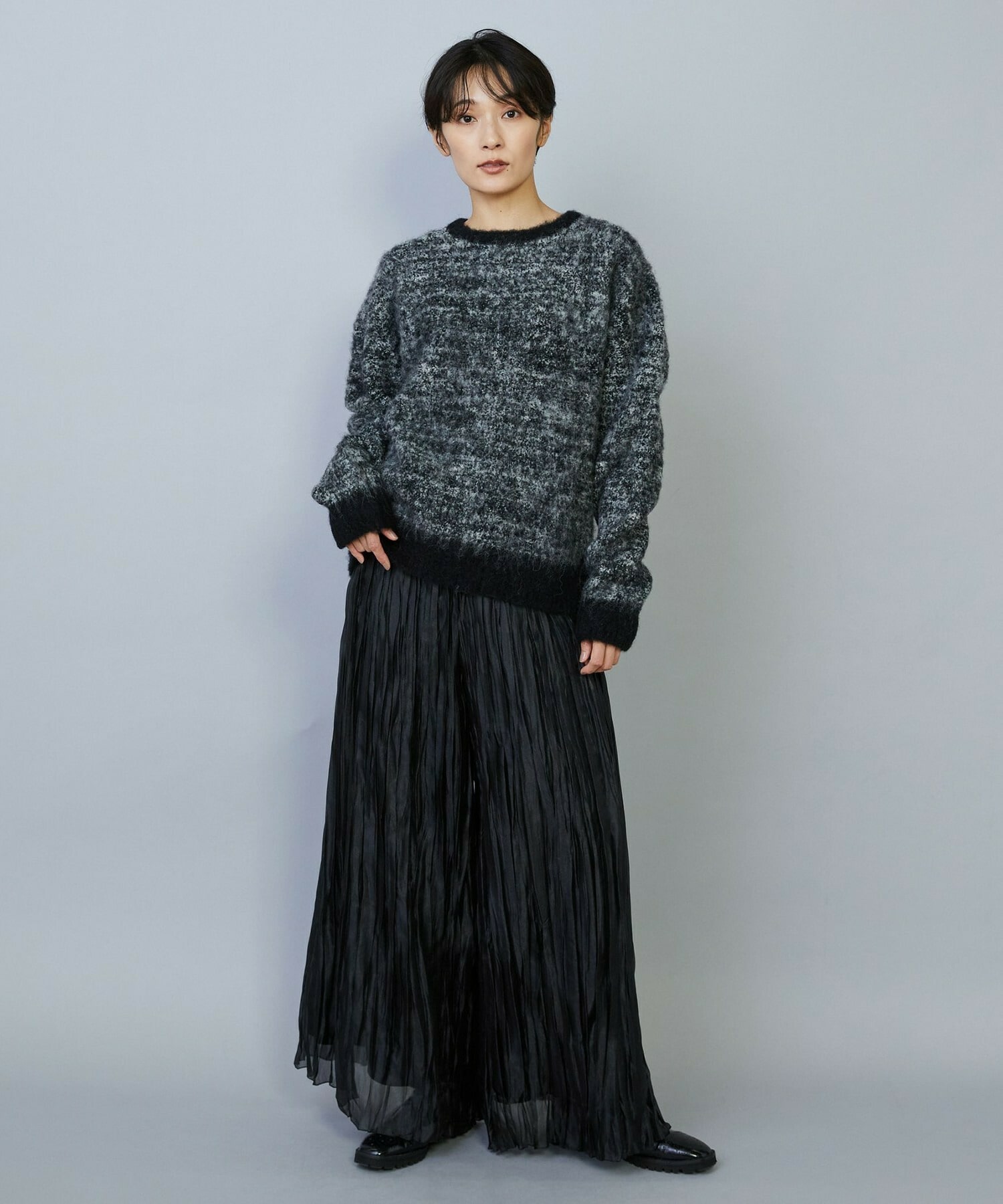 【MOGA】アルパカ起毛コントラストニット 詳細画像 ブラック系その他 1