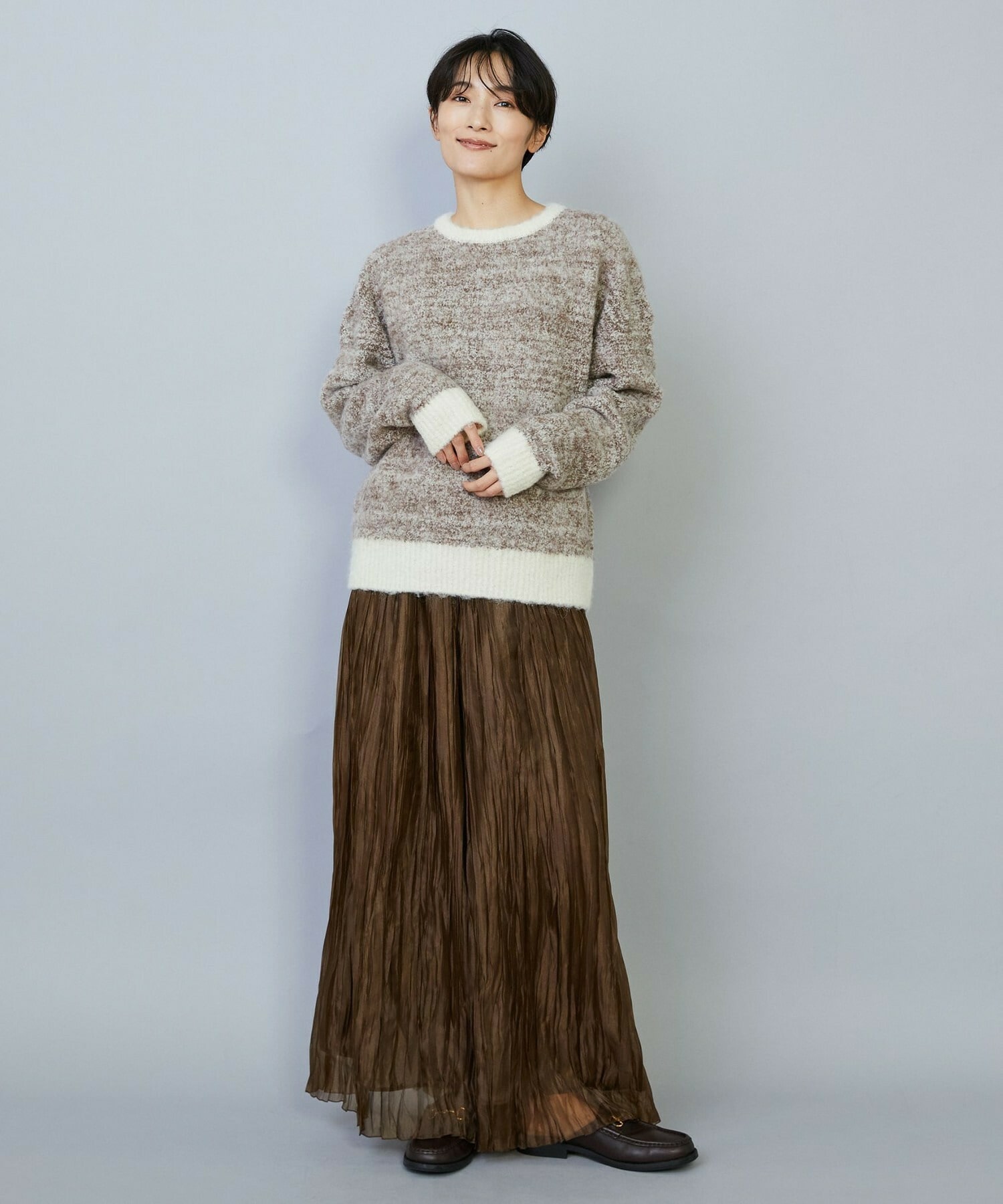 【MOGA】アルパカ起毛コントラストニット 詳細画像 ブラック系その他 13