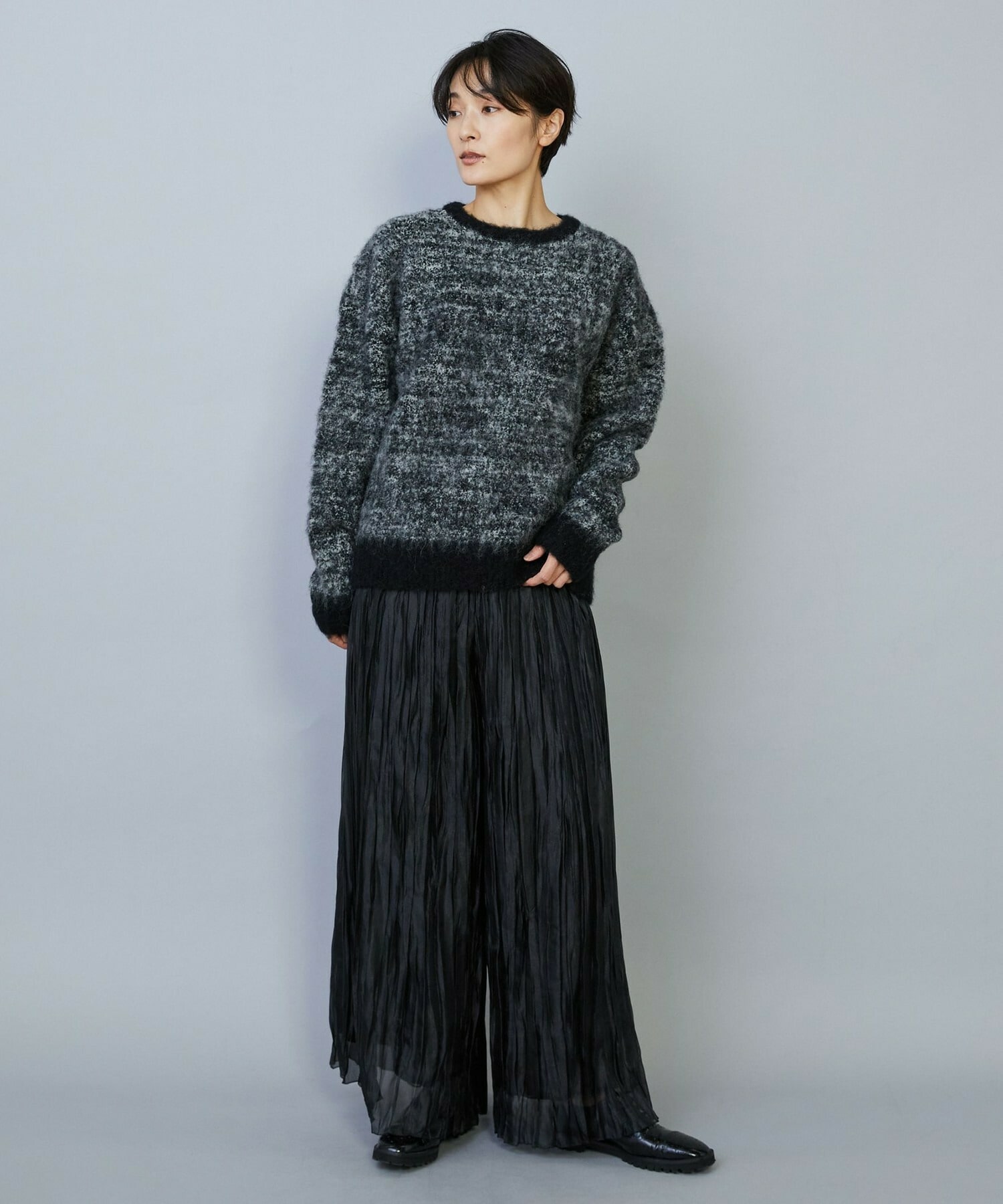 【MOGA】アルパカ起毛コントラストニット 詳細画像 ブラック系その他 2