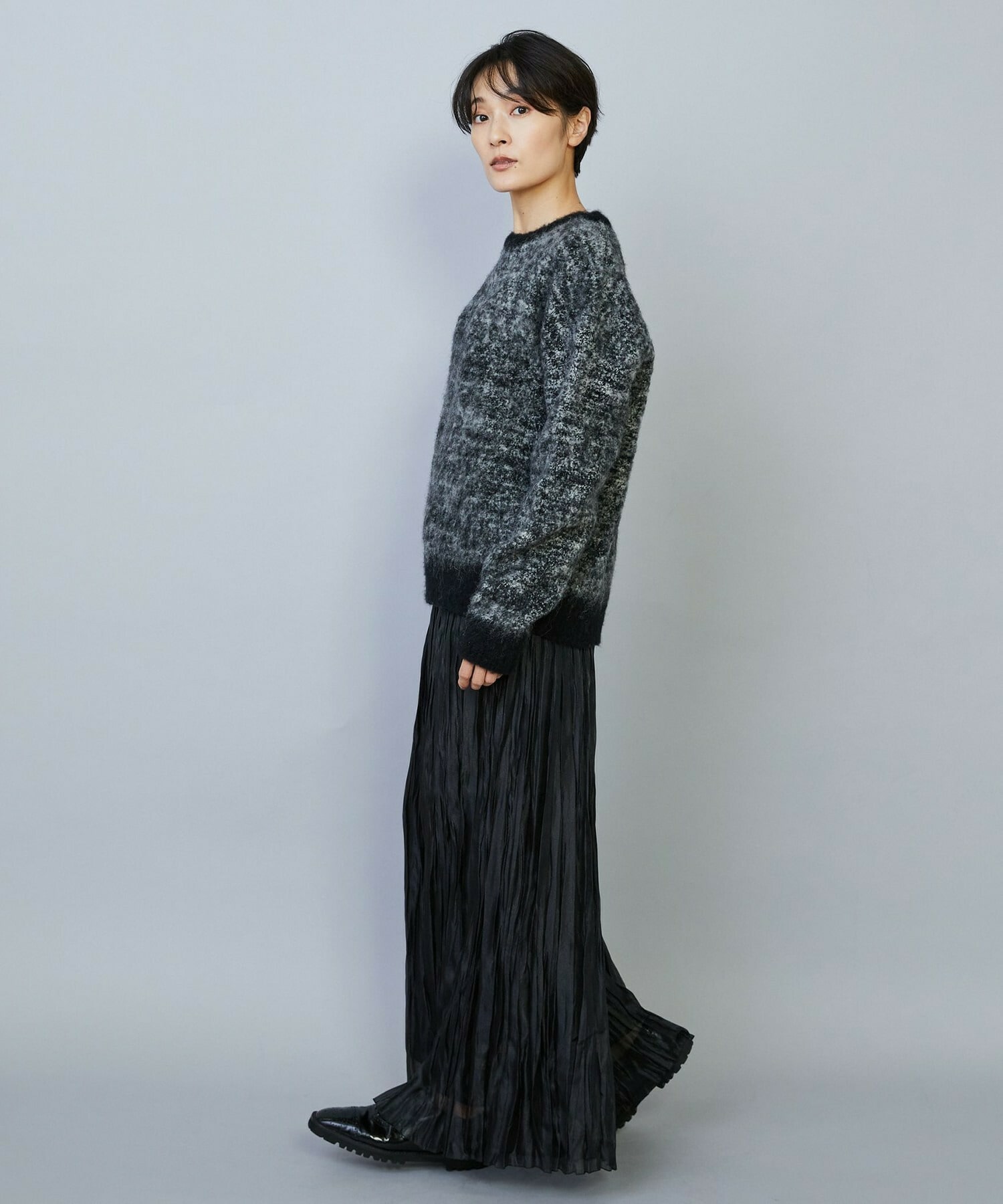 【MOGA】アルパカ起毛コントラストニット 詳細画像 ブラック系その他 6