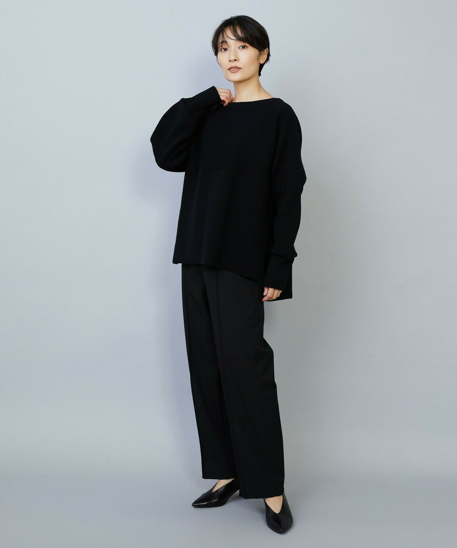 【MOGA】WOOLEN×AMOSSA ドルマンスリーブ配色ニット 詳細画像 ブラック系その他 2