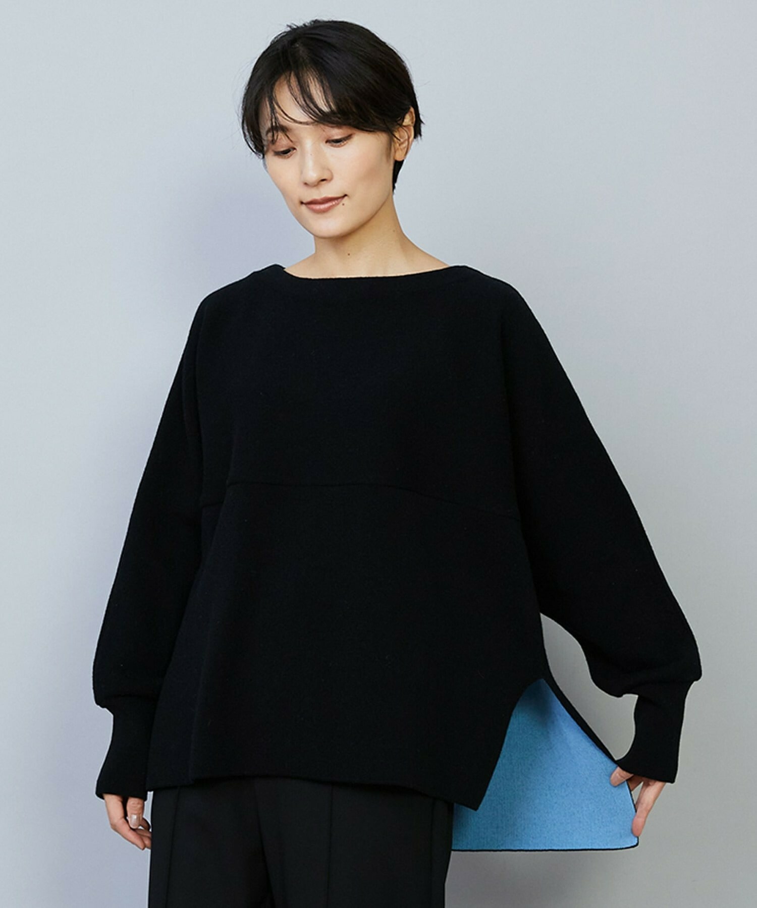 【MOGA】WOOLEN×AMOSSA ドルマンスリーブ配色ニット 詳細画像 ブラック系その他 22