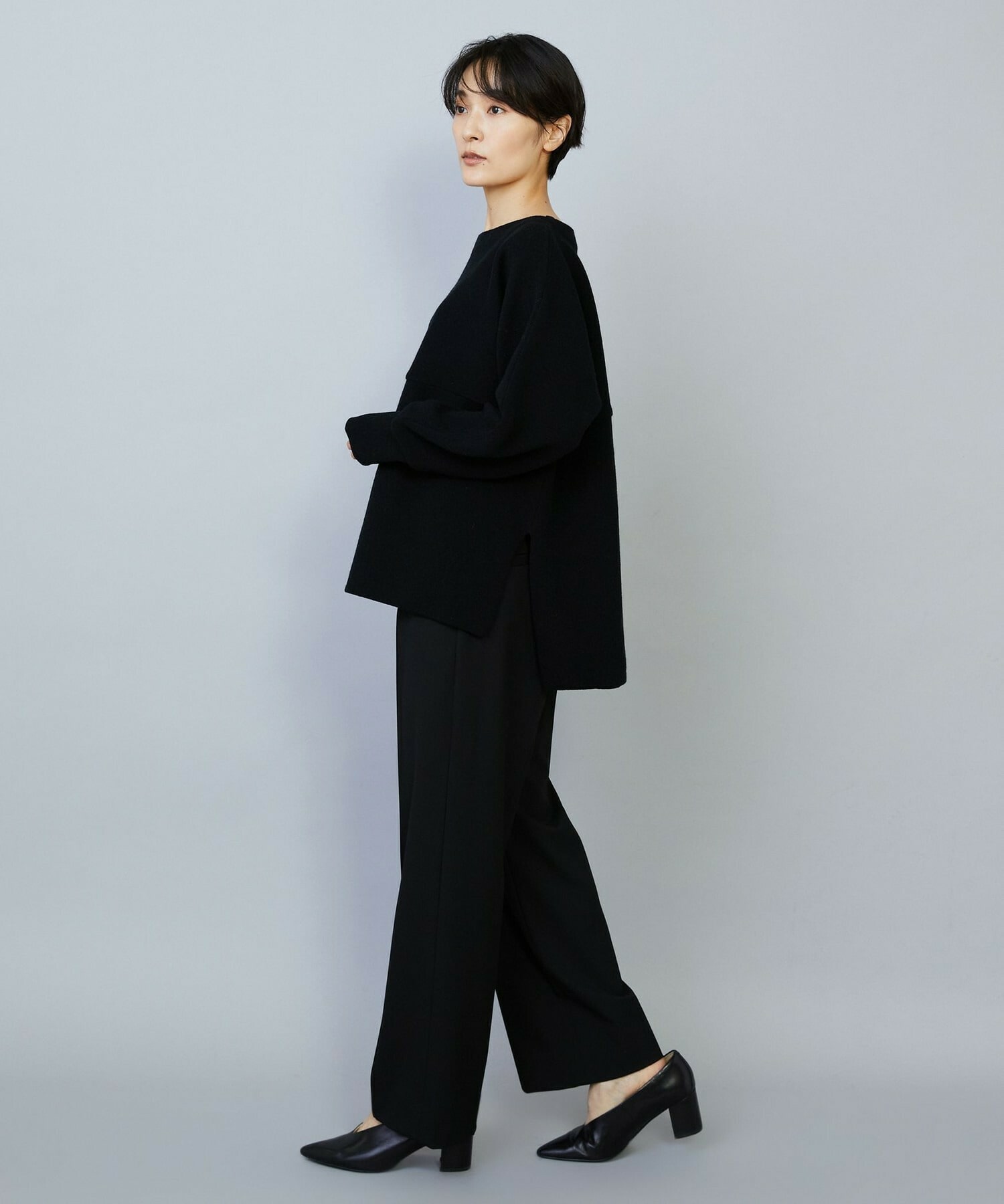 【MOGA】WOOLEN×AMOSSA ドルマンスリーブ配色ニット 詳細画像 ブラック系その他 3