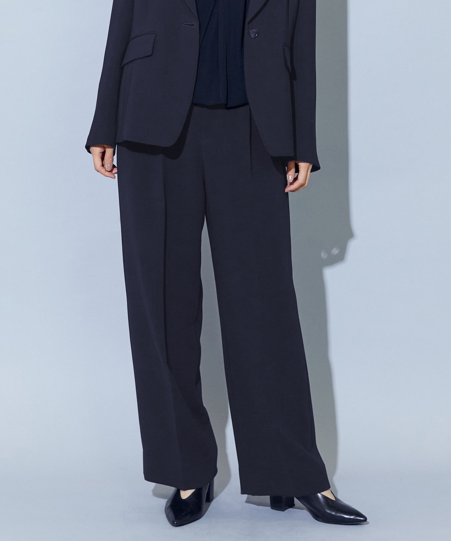 【wb】wb トリアセドライジョーゼットストレートセミワイドパンツ 詳細画像 ダークネイビー 1