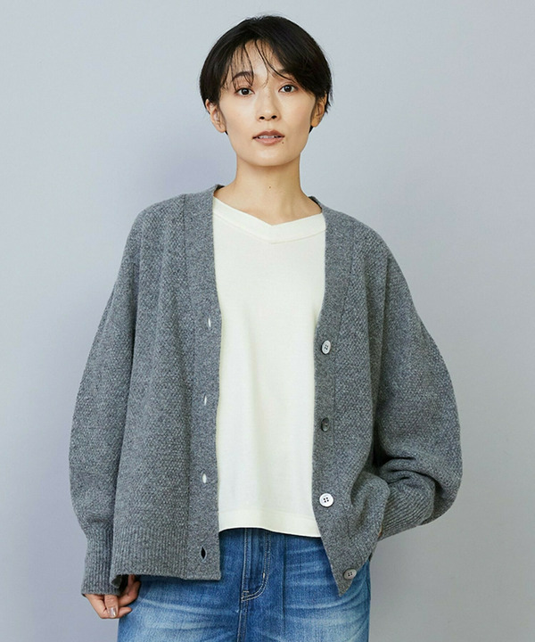 【MOGA】クーマラム鹿の子編みVネックカーディガン