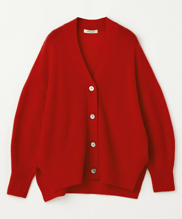 クーマラム鹿の子編みVネックカーディガン 詳細画像 レッド 2