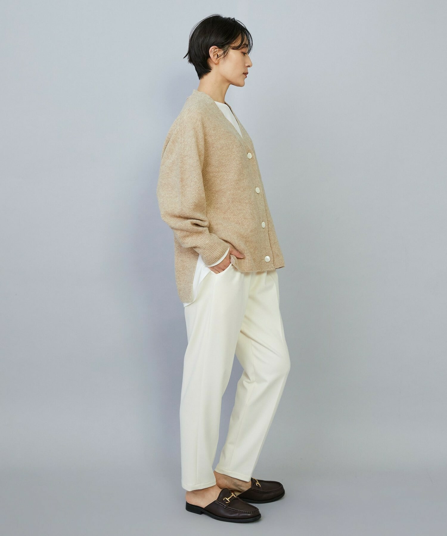 【MOGA】クーマラム鹿の子編みVネックカーディガン 詳細画像 グリーン系その他 8