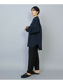 【MOGA】【Lサイズ】トロストレッチバンドカラーブラウス 詳細画像 ネイビー 17