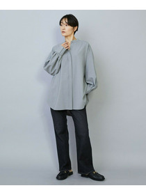 【MOGA】【Lサイズ】トロストレッチバンドカラーブラウス 詳細画像 ネイビー 8