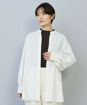 【MOGA】【Lサイズ】トロストレッチバンドカラーブラウス 詳細画像 オフホワイト 2