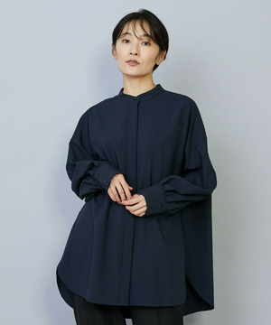 【MOGA】【Lサイズ】トロストレッチバンドカラーブラウス 詳細画像 ネイビー 2