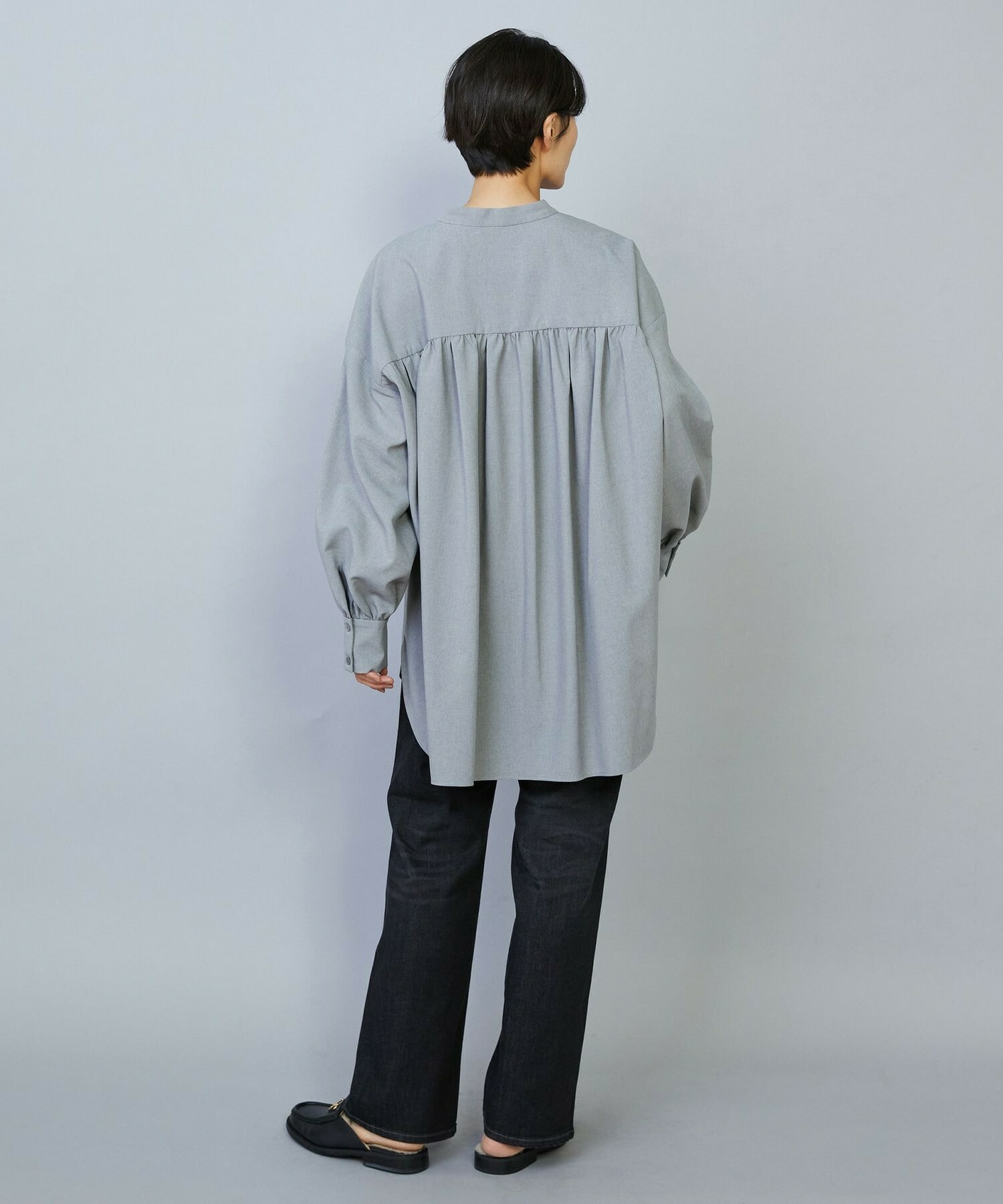 【MOGA】【Lサイズ】トロストレッチバンドカラーブラウス 詳細画像 ネイビー 12