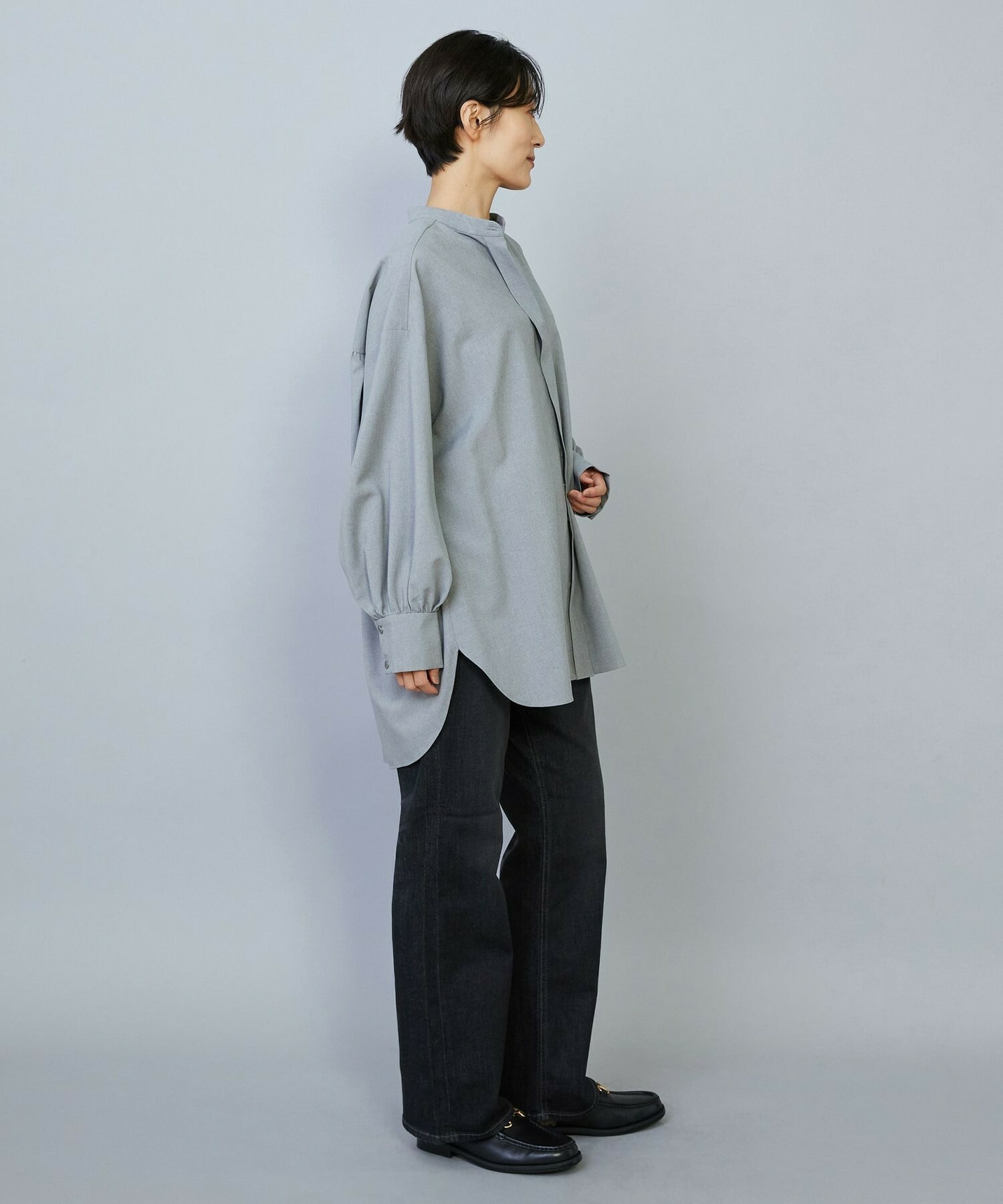 【MOGA】【Lサイズ】トロストレッチバンドカラーブラウス 詳細画像 ネイビー 13