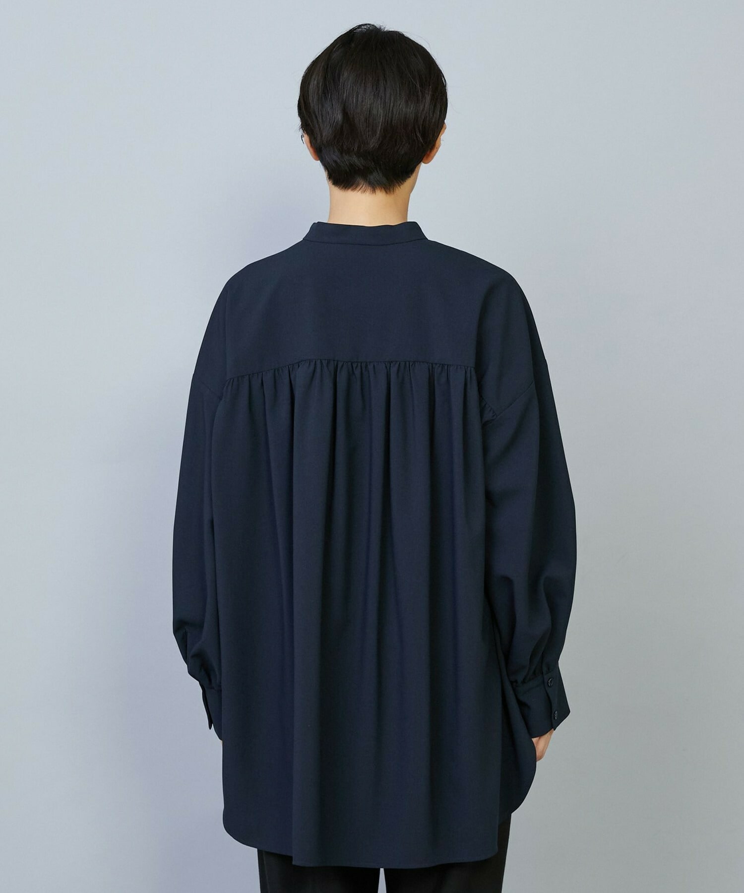 【MOGA】【Lサイズ】トロストレッチバンドカラーブラウス 詳細画像 ネイビー 22