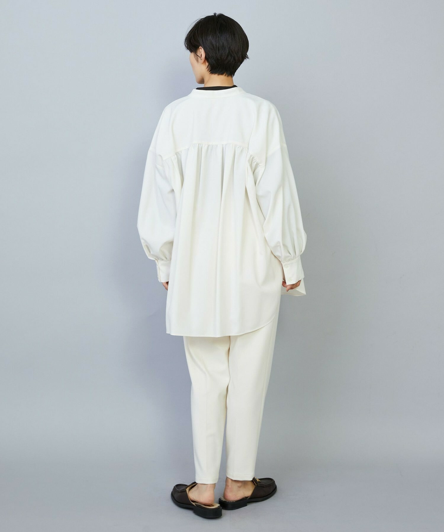 【MOGA】【Lサイズ】トロストレッチバンドカラーブラウス 詳細画像 ネイビー 5