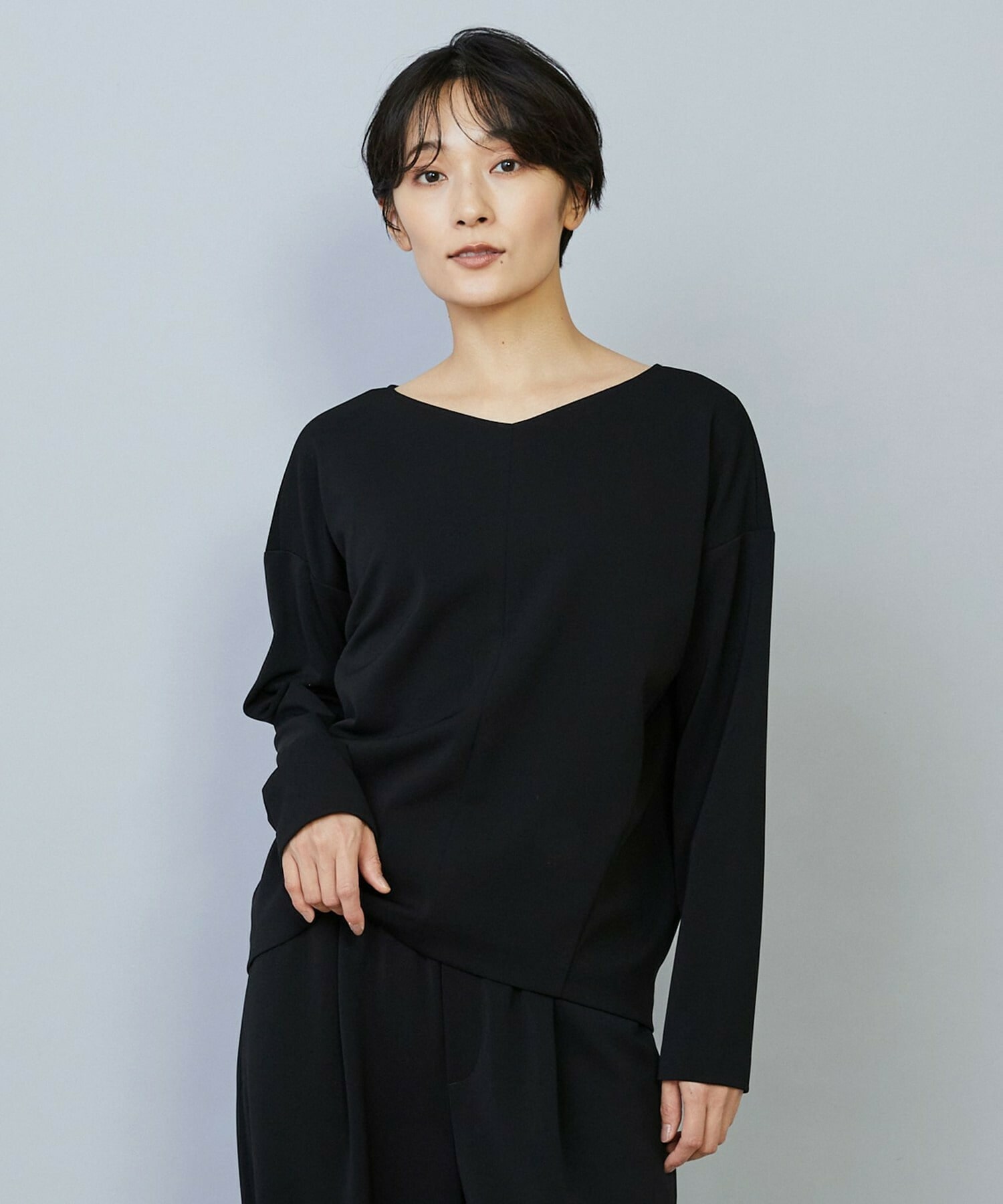 【MOGA】【Lサイズ】トリアセカルゼVネックトップス 詳細画像 ブラック 2