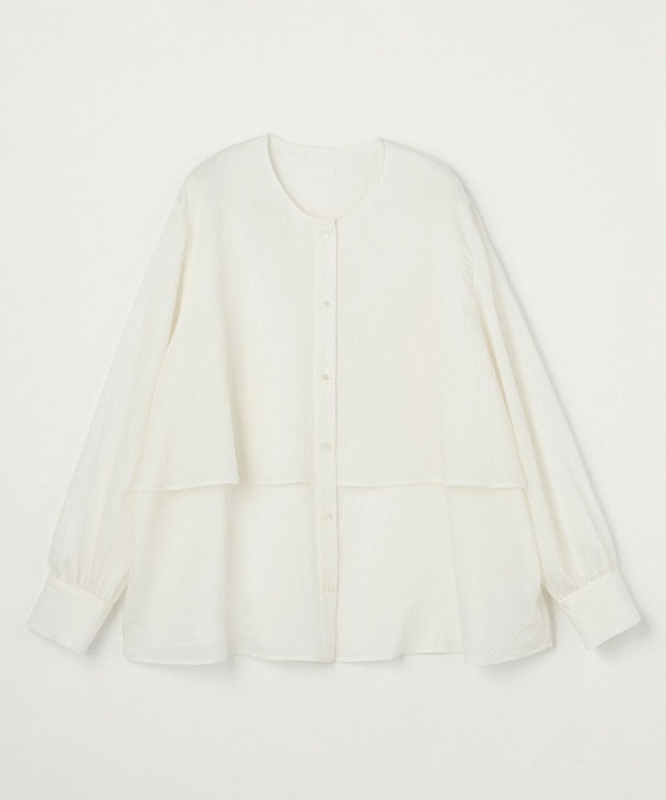 【Lサイズ】シアーシルクフレアブラウス 詳細画像 オフホワイト 2