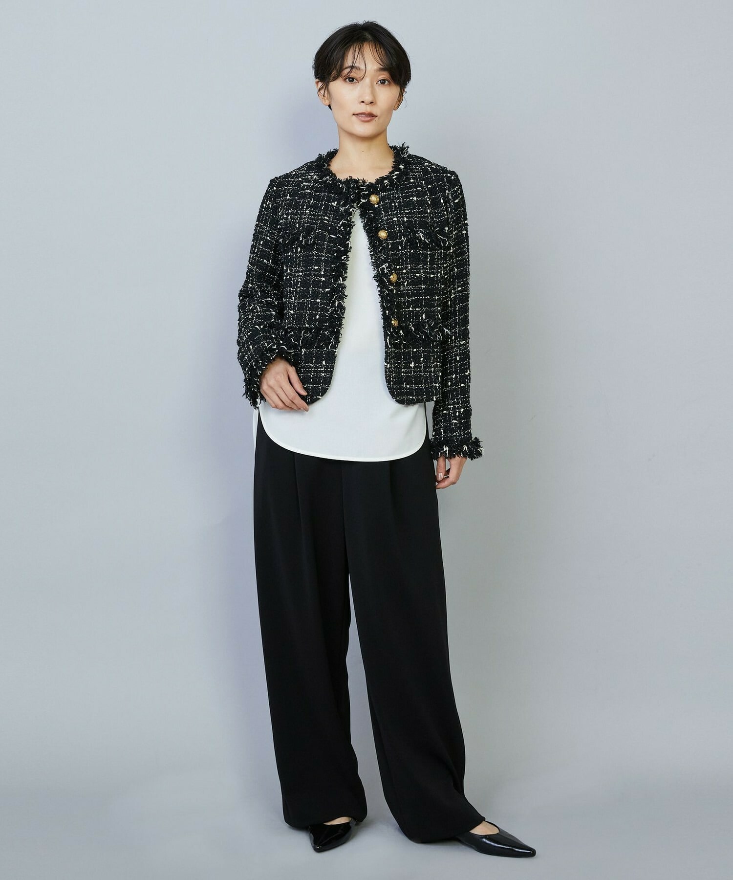 【MOGA】【Lサイズ】ファンシーヤーンツイードショートジャケット 詳細画像 オフホワイト 1