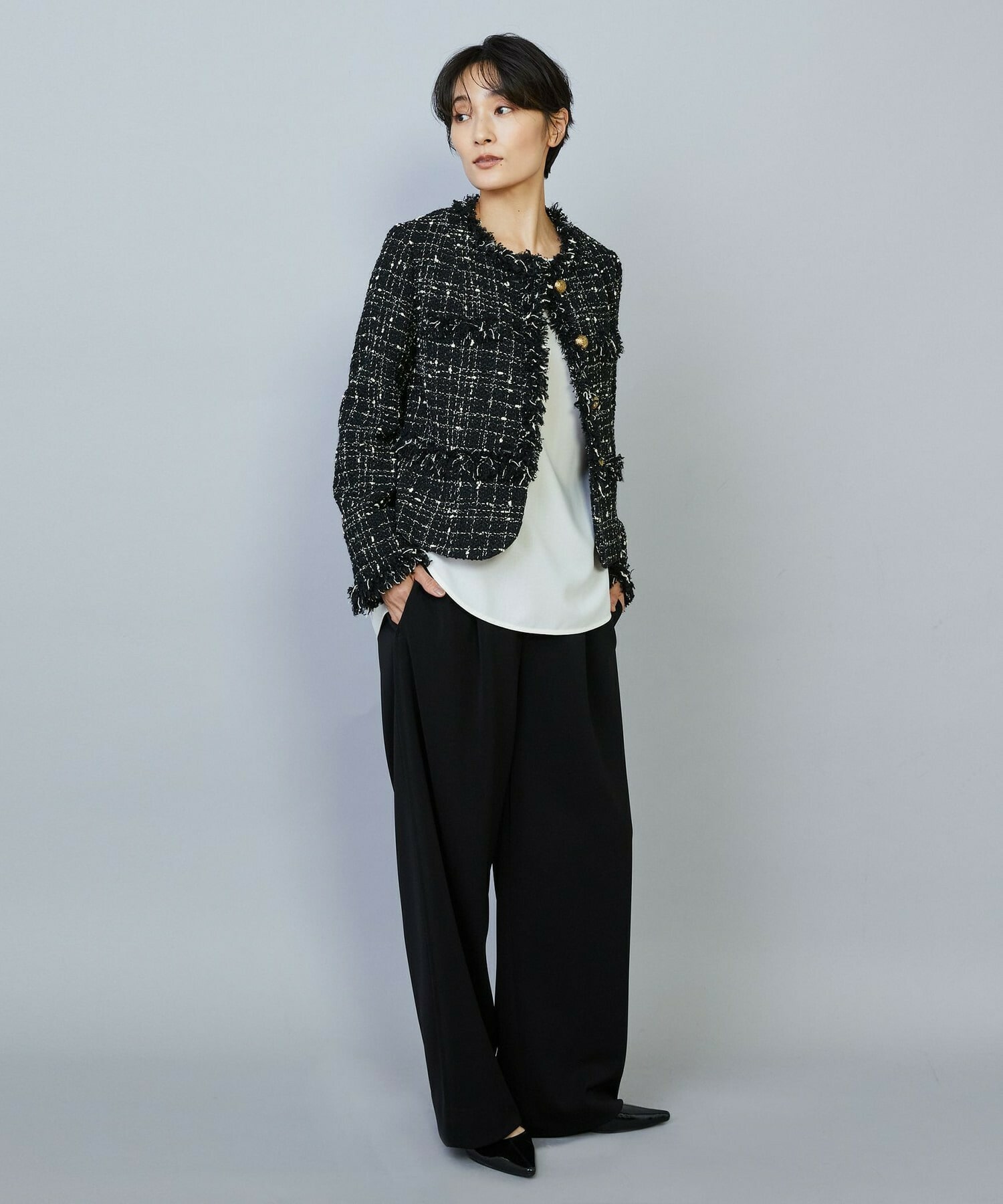 【MOGA】【Lサイズ】ファンシーヤーンツイードショートジャケット 詳細画像 オフホワイト 11