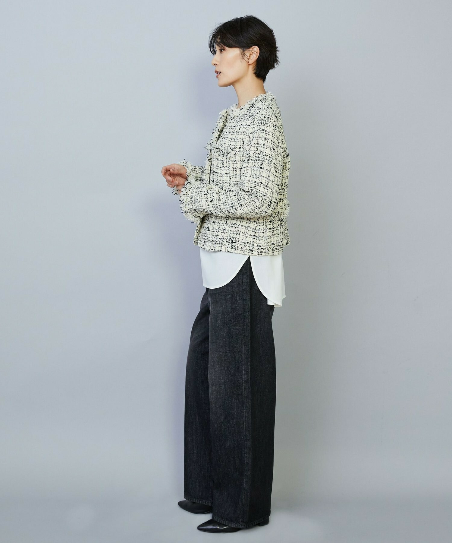 【MOGA】【Lサイズ】ファンシーヤーンツイードショートジャケット 詳細画像 オフホワイト 14