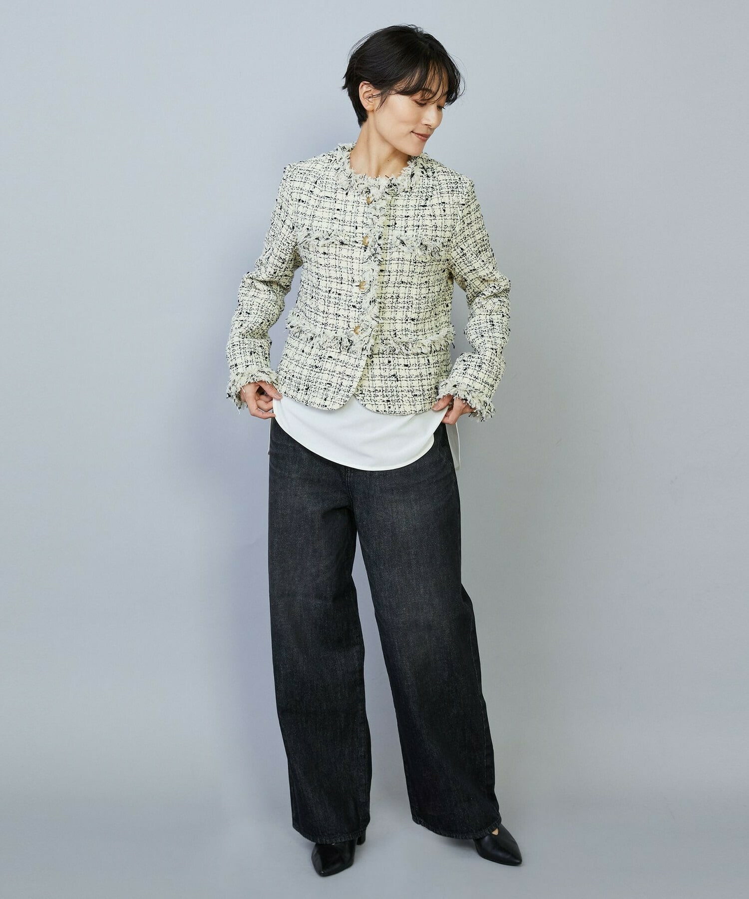 【MOGA】【Lサイズ】ファンシーヤーンツイードショートジャケット 詳細画像 オフホワイト 19