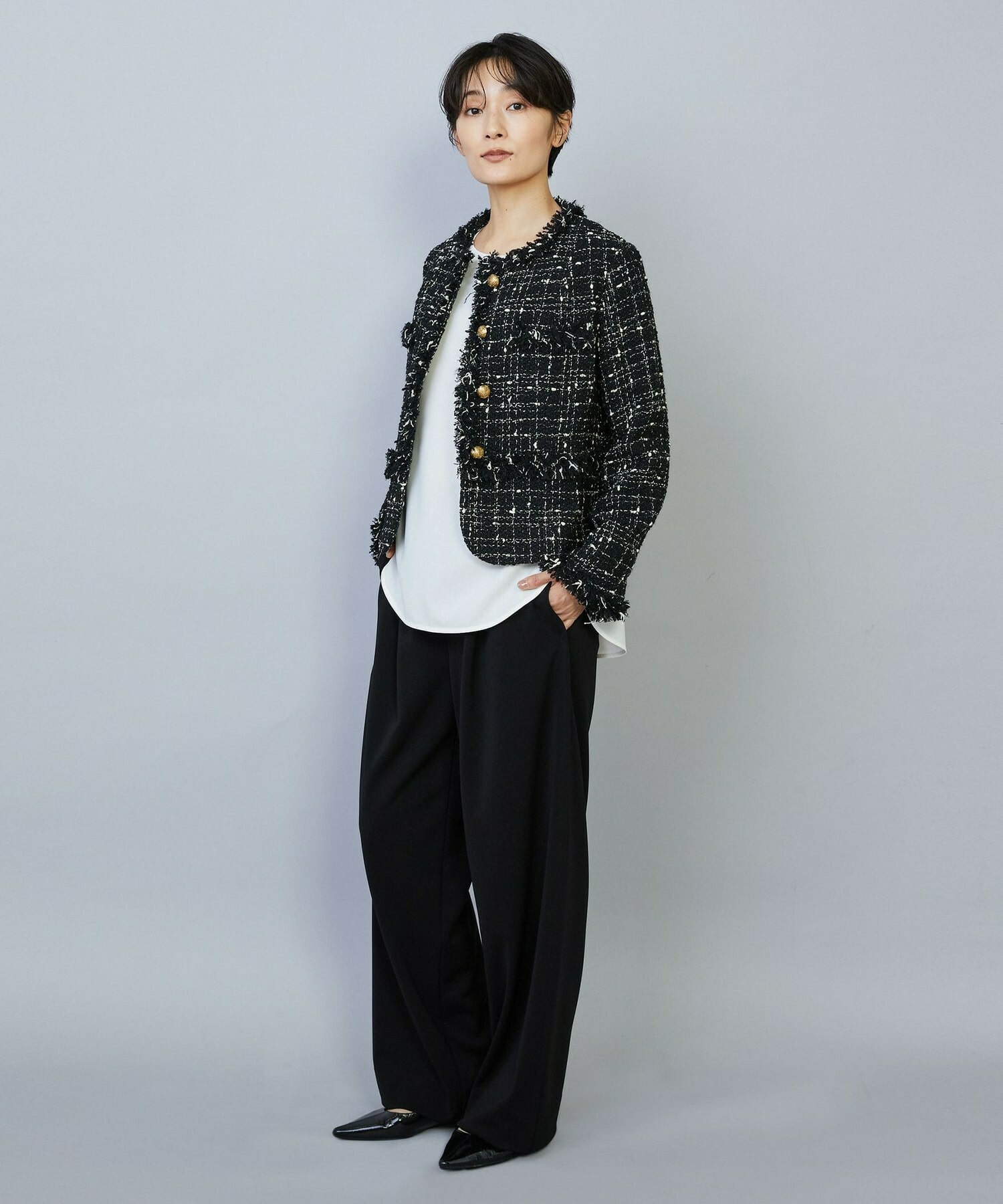 【MOGA】【Lサイズ】ファンシーヤーンツイードショートジャケット 詳細画像 オフホワイト 2