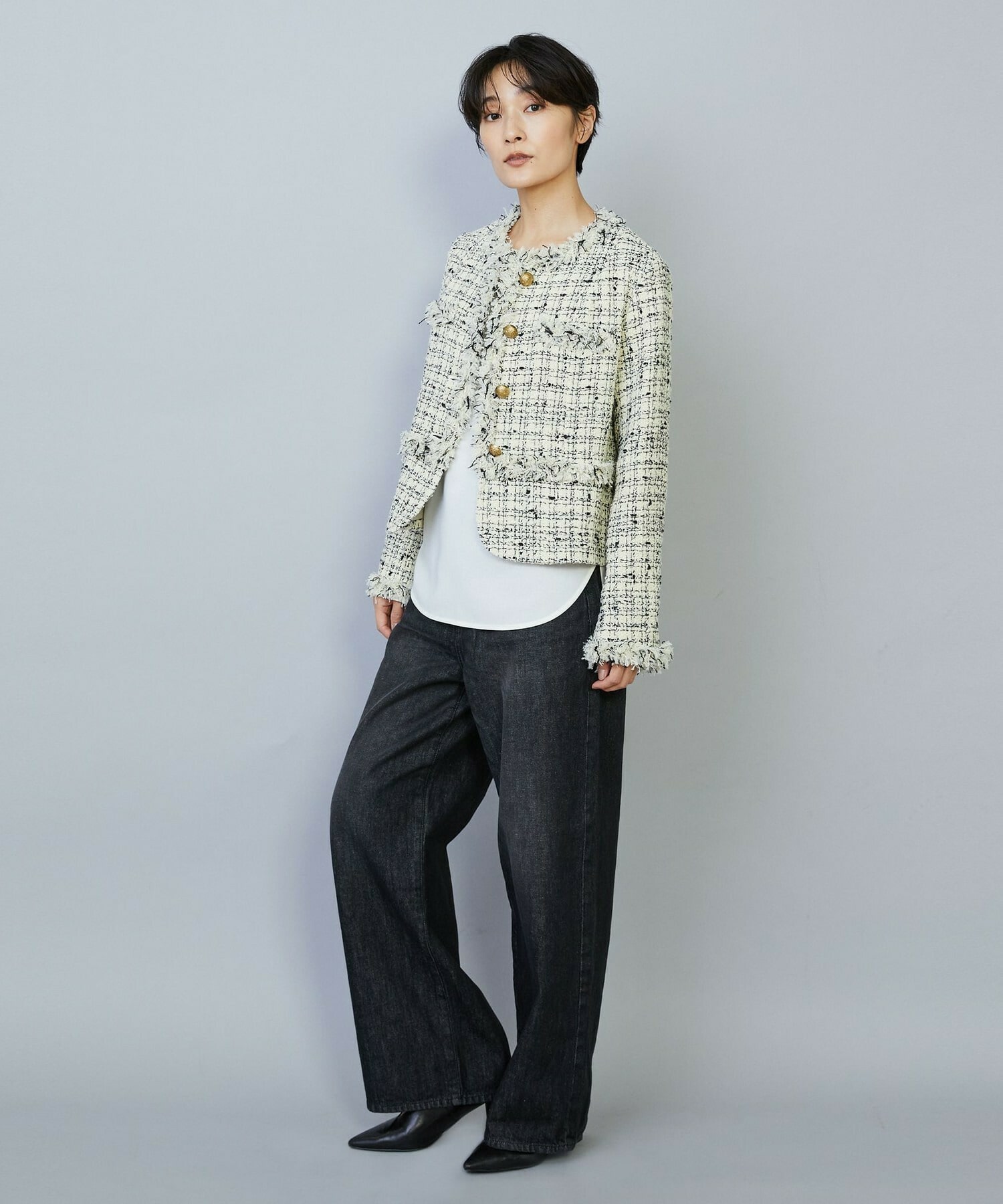 【MOGA】【Lサイズ】ファンシーヤーンツイードショートジャケット 詳細画像 オフホワイト 22