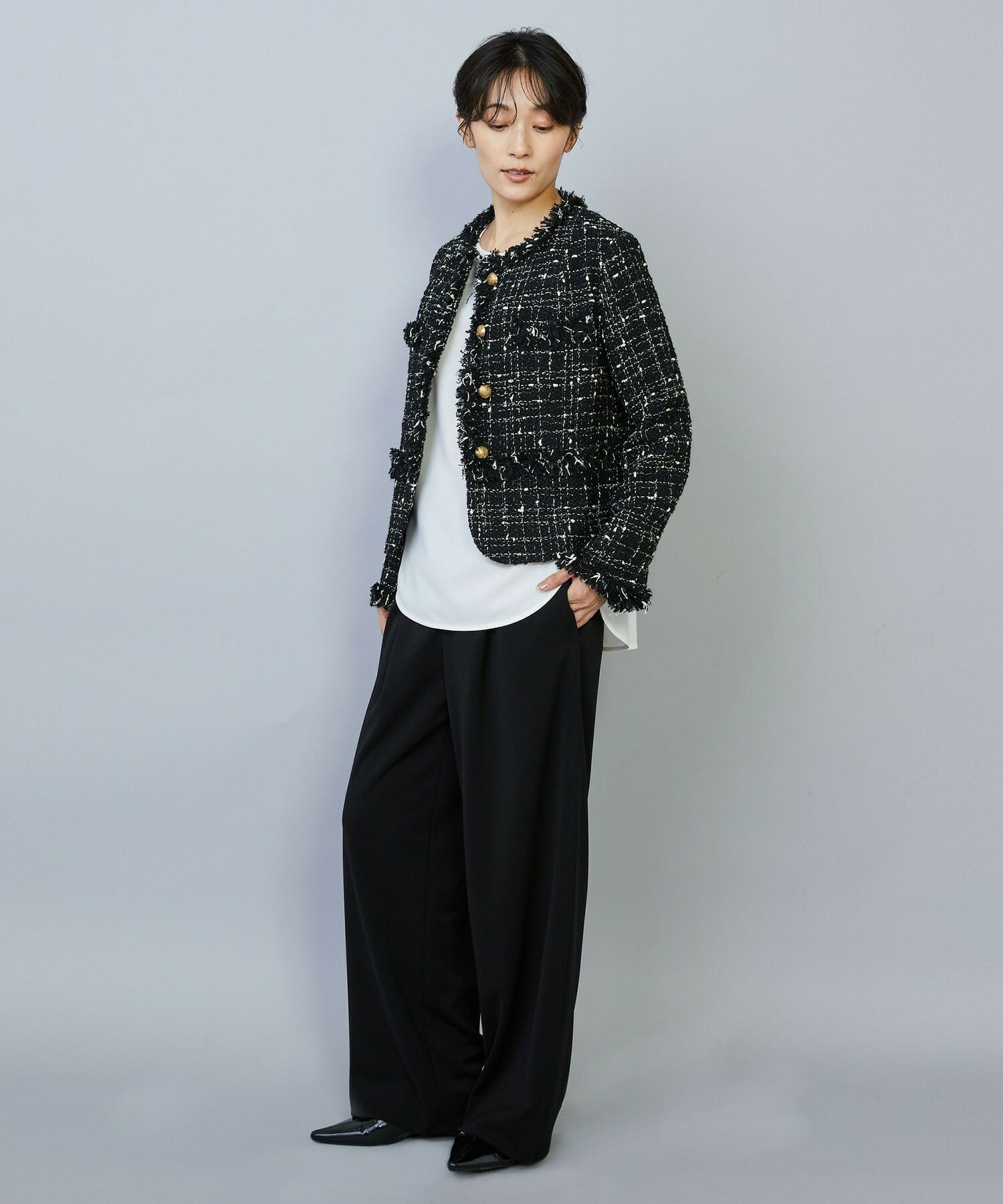 【MOGA】【Lサイズ】ファンシーヤーンツイードショートジャケット 詳細画像 オフホワイト 3